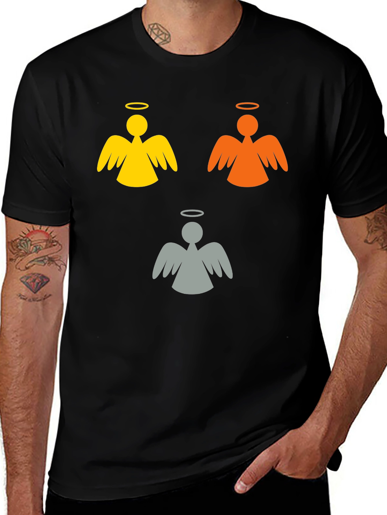 Variant 20 of Angelic Trio Graphic Tee - Black T-Shirt