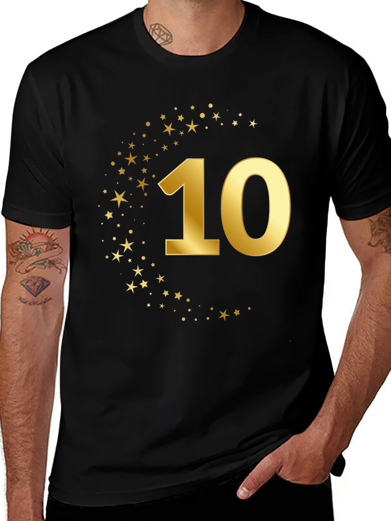 Golden 10 Stars Black T-Shirt