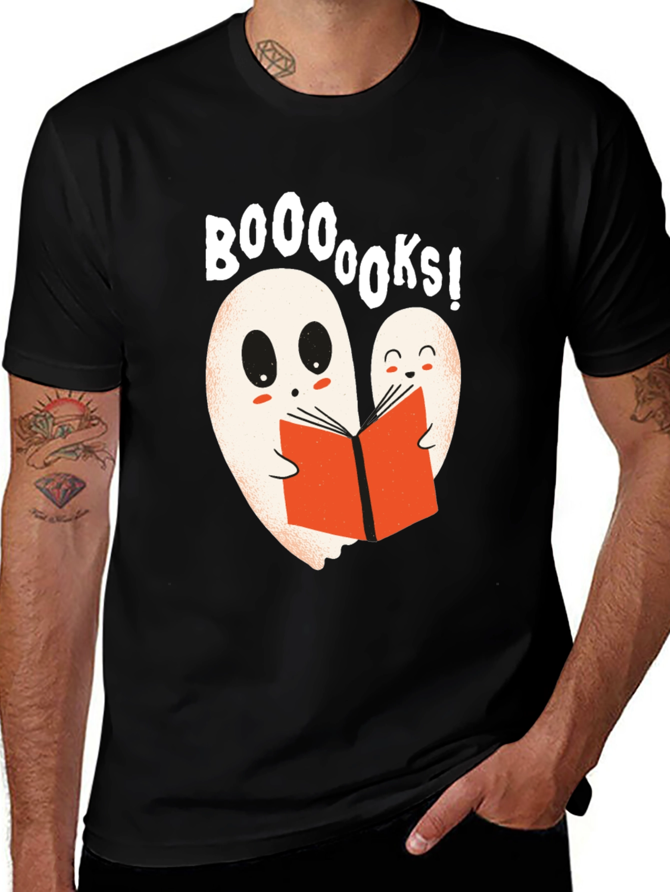 Booooks Ghost Reading Book Halloween Black T-Shirt