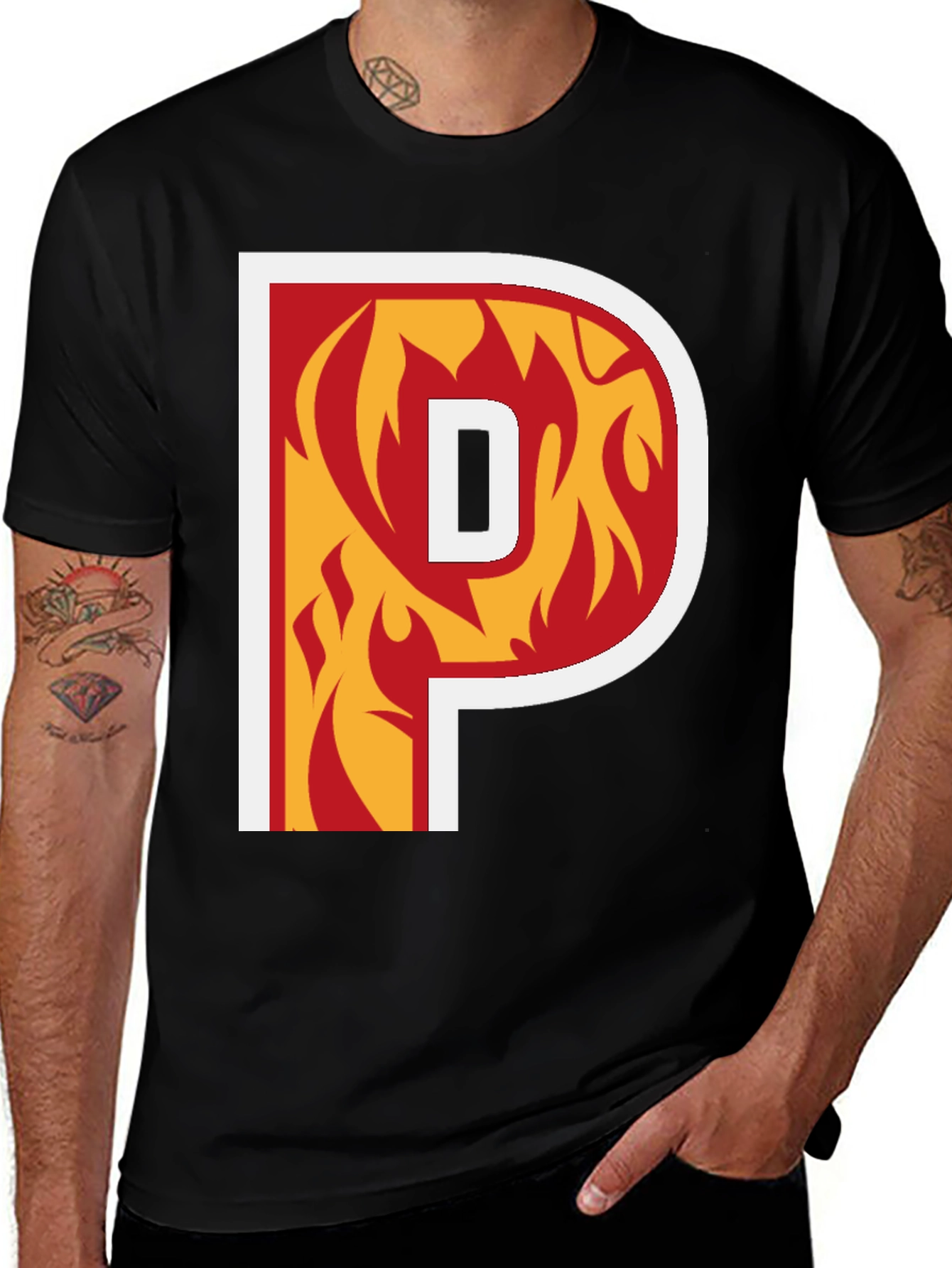 Variant 9 of Fiery Initial Graphic Tee - Bold Letter Design
