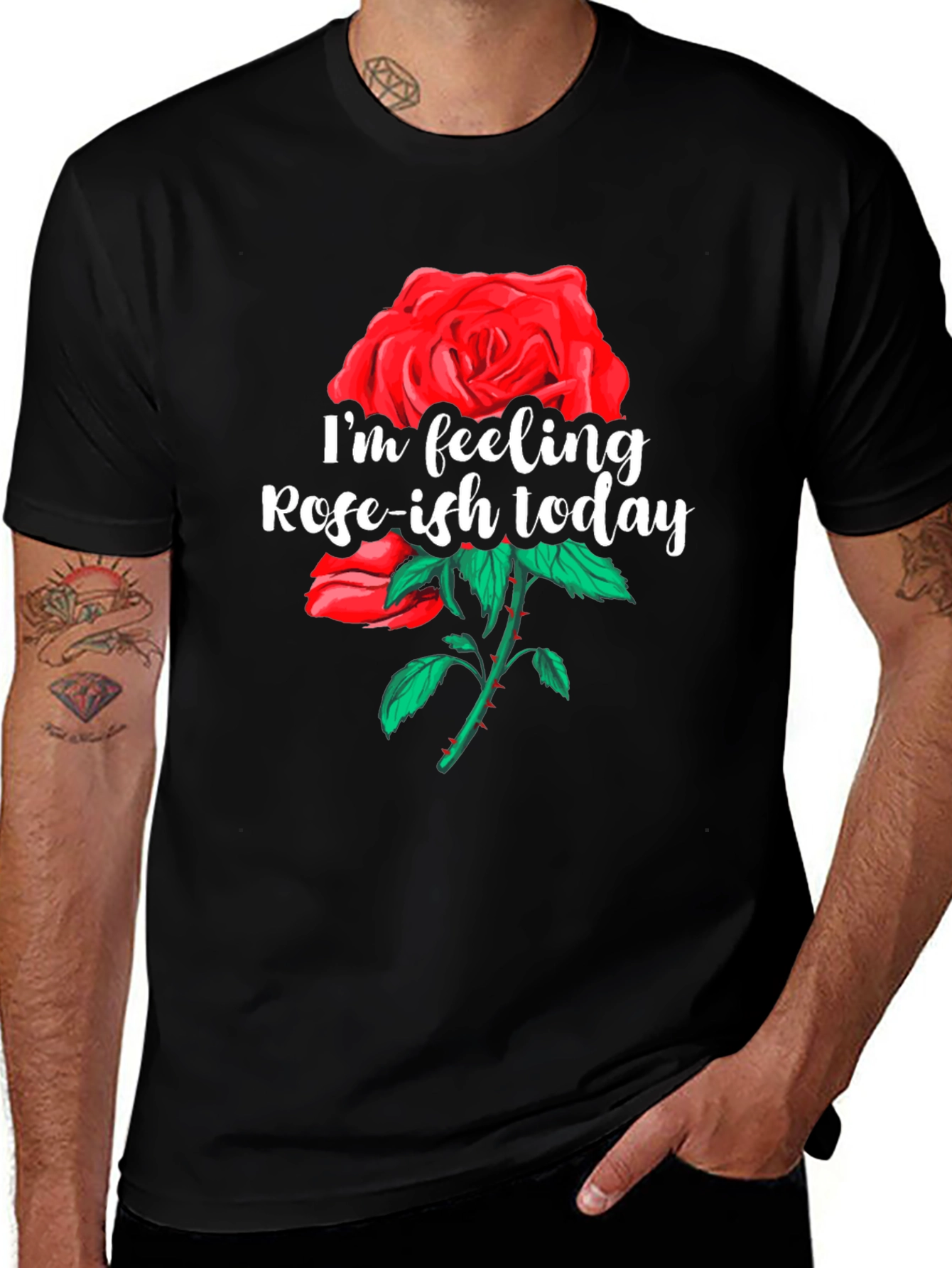 Variant 20 of Rose-ish Today Graphic Tee - Black Cotton T-Shirt