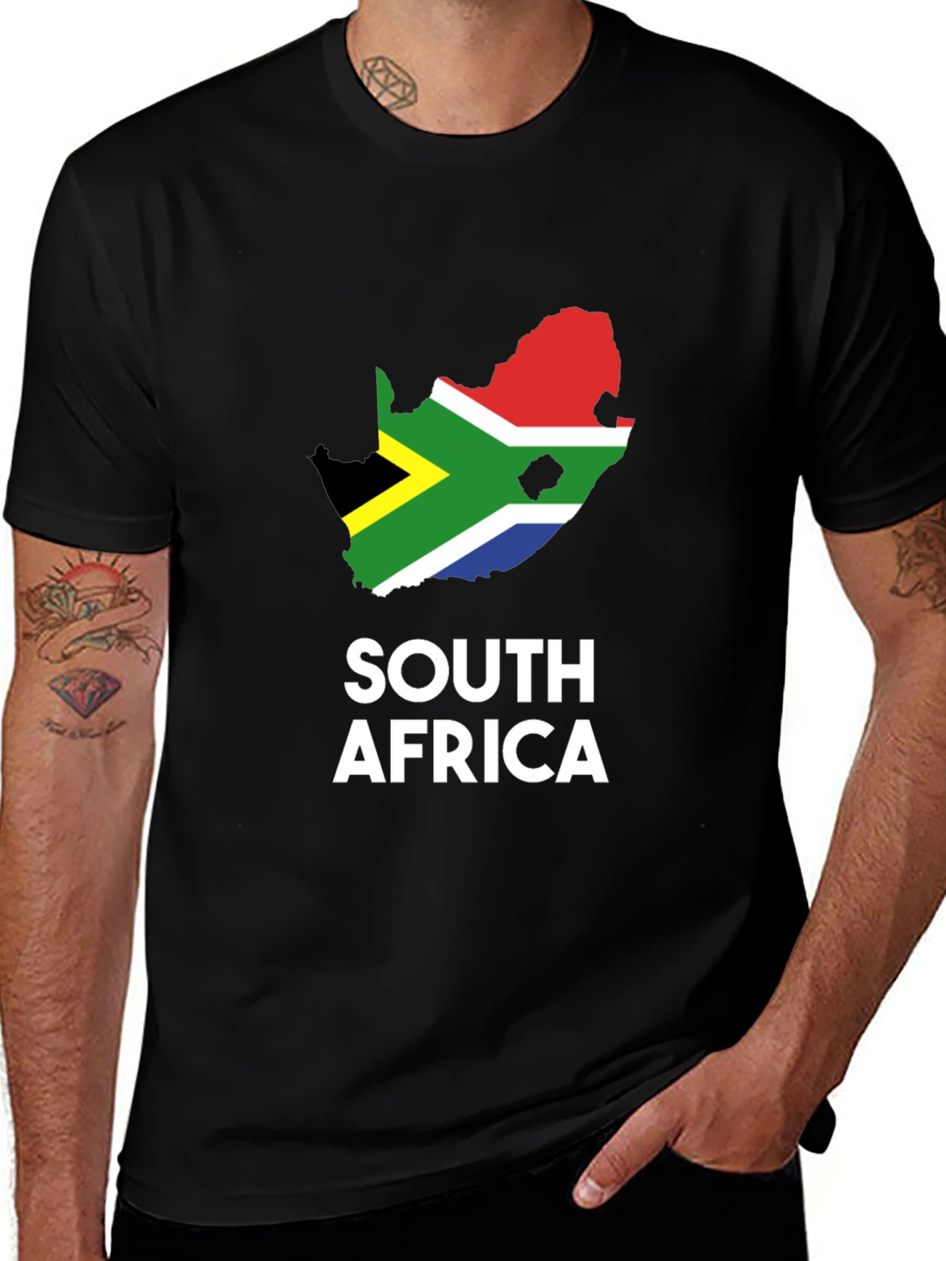 Variant 7 of South Africa Flag Map T-Shirt - Black Cotton Tee