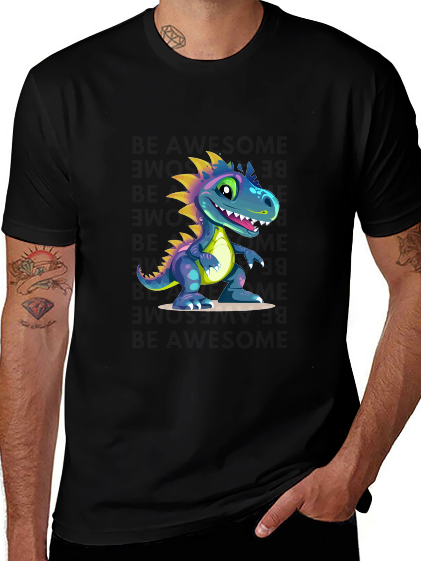 Variant 3 of Dinosaur Graphic Tee - Black Cotton Blend