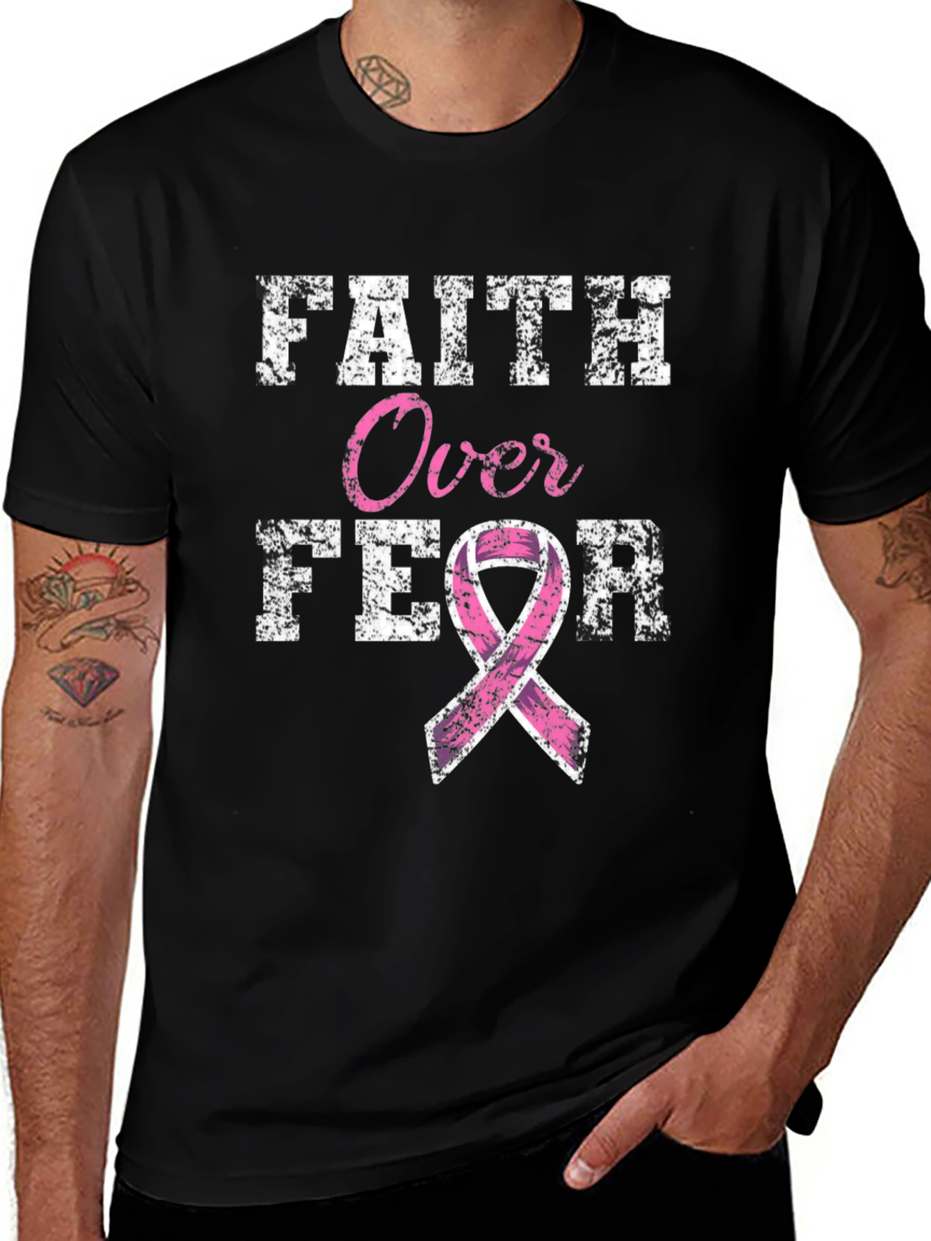Variant 3 of Faith Over Fear Breast Cancer Awareness T-Shirt