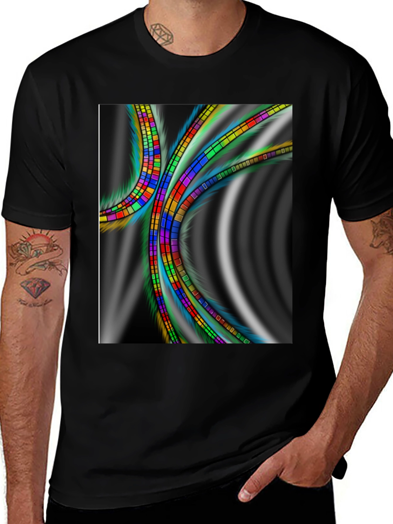 Variant 10 of Abstract Prism Graphic Tee - Soft Black Cotton Comfort