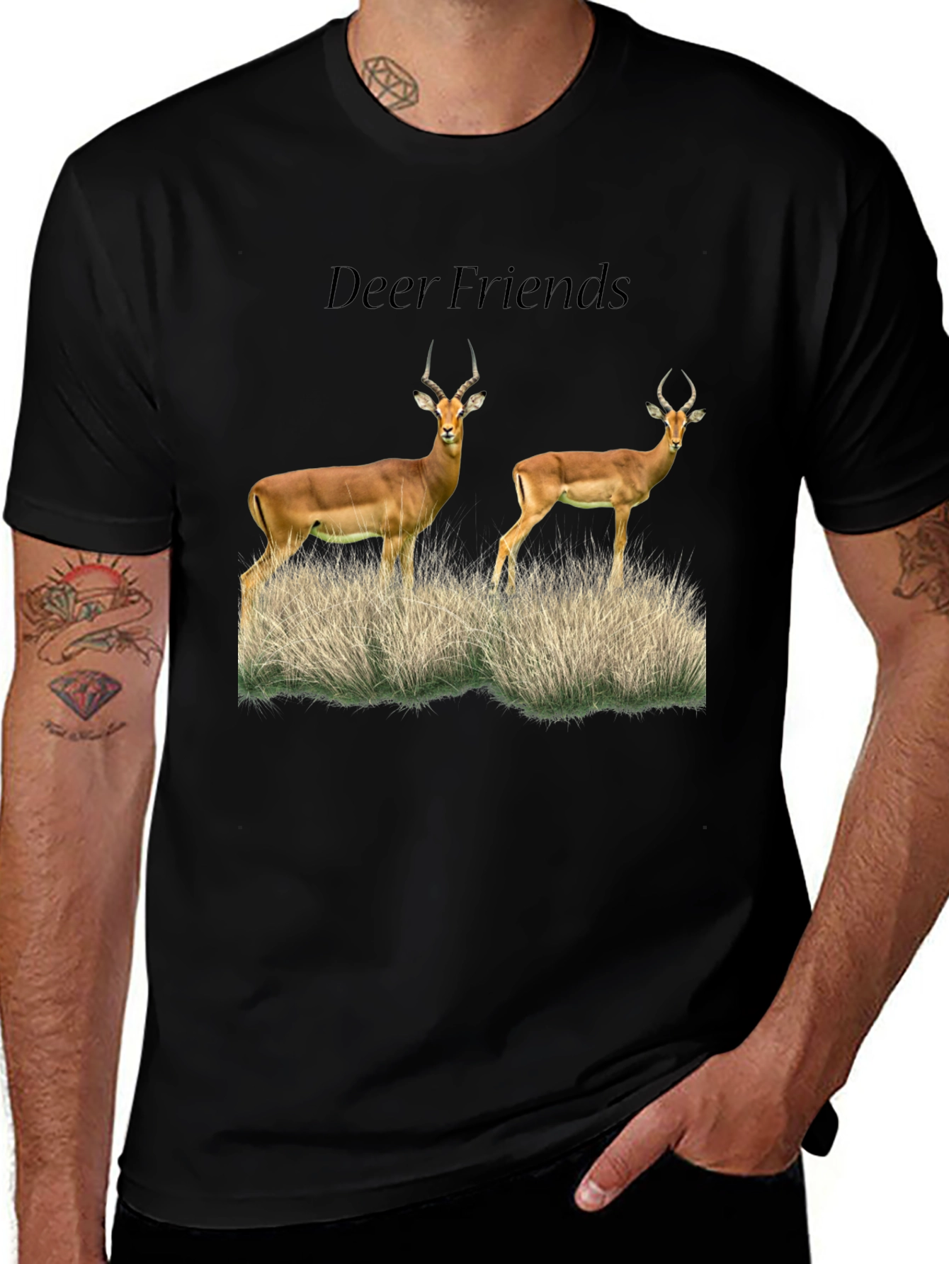 Variant 27 of Deer Friends Graphic Tee - Black Casual T-Shirt