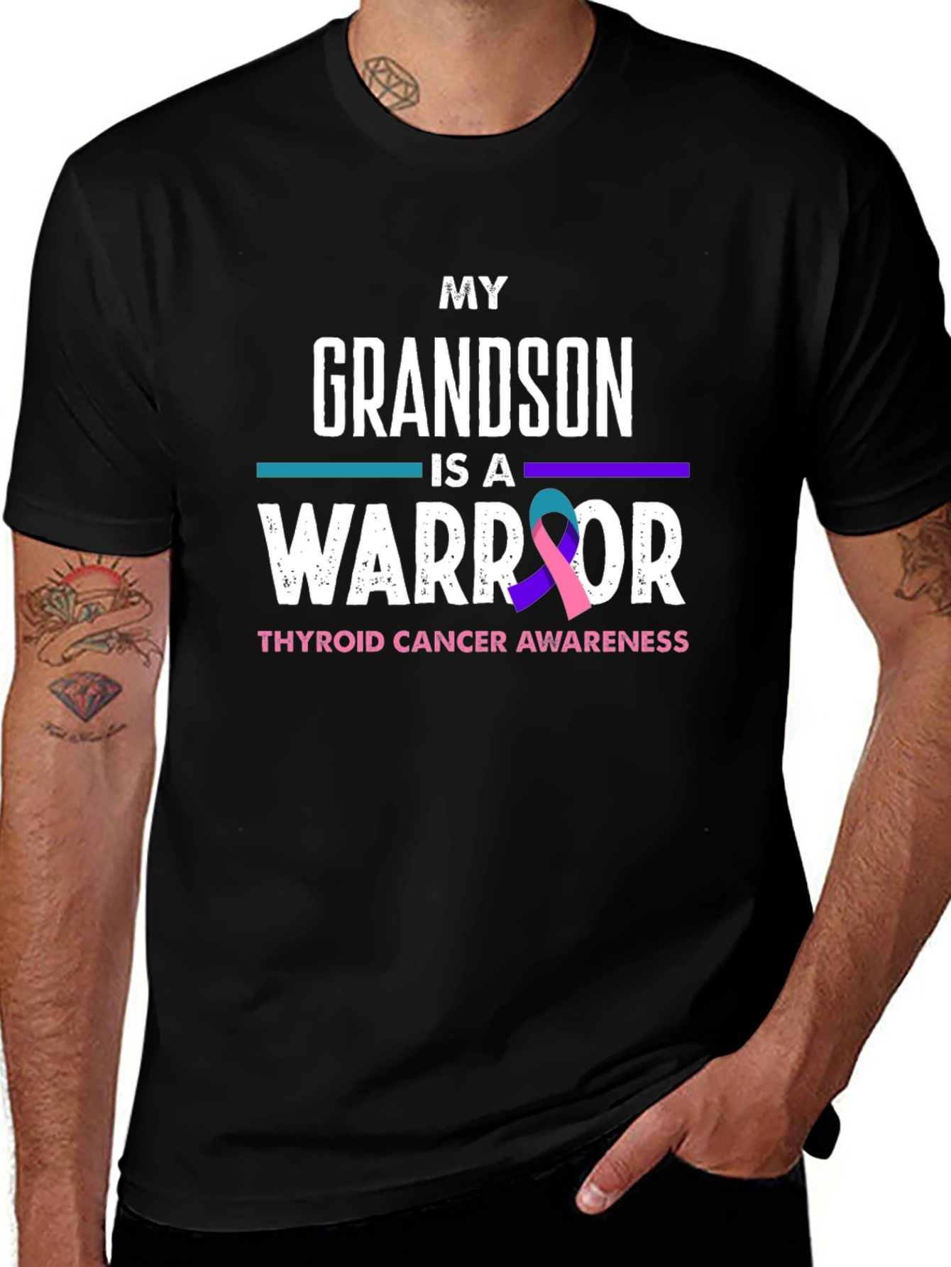 Variant 12 of My Grandson Is A Warrior Thyroid Cancer Awareness T-Shirt