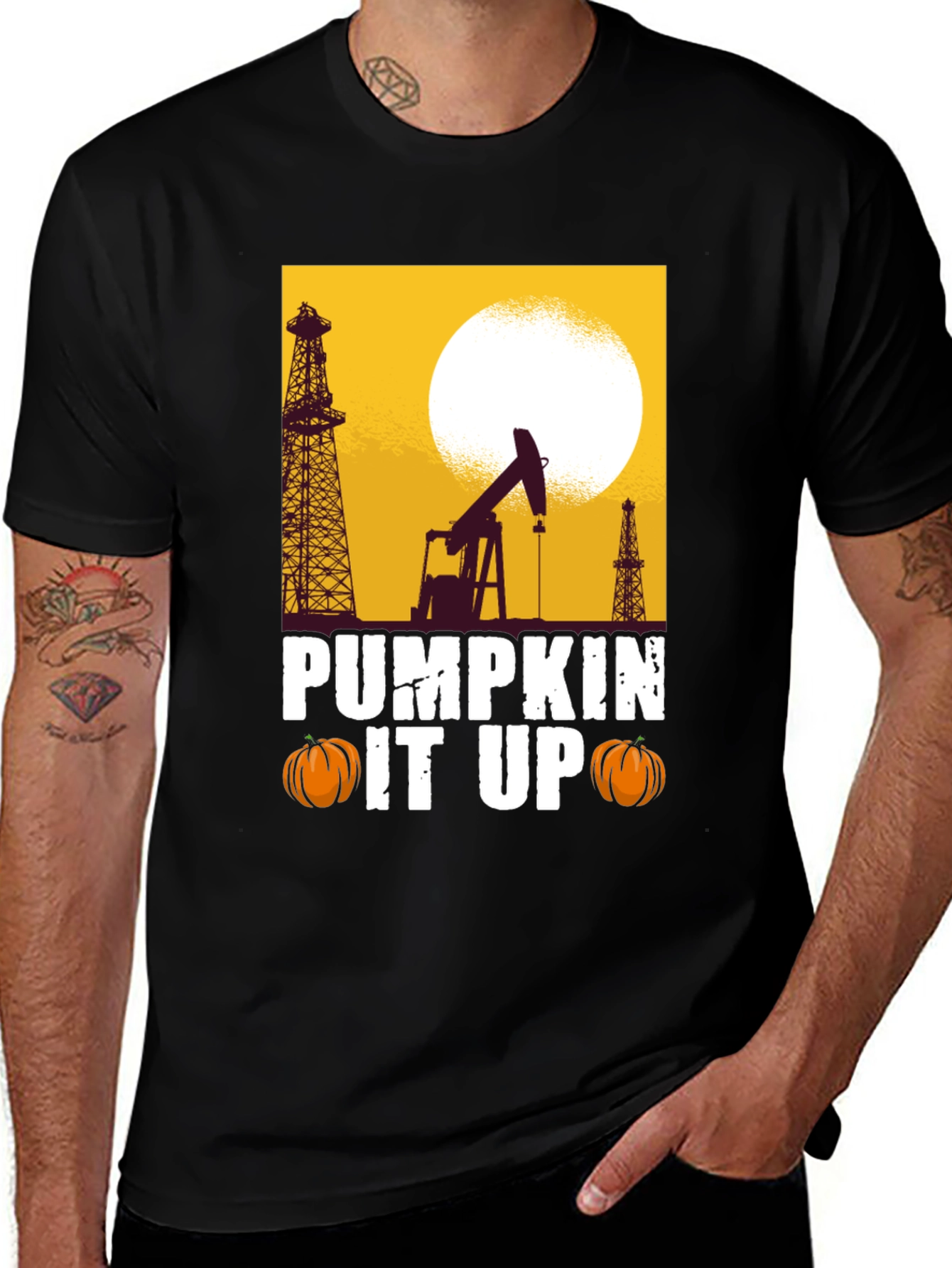 Variant 28 of Pumpkin It Up Graphic Tee - Oil Rig Halloween T-Shirt