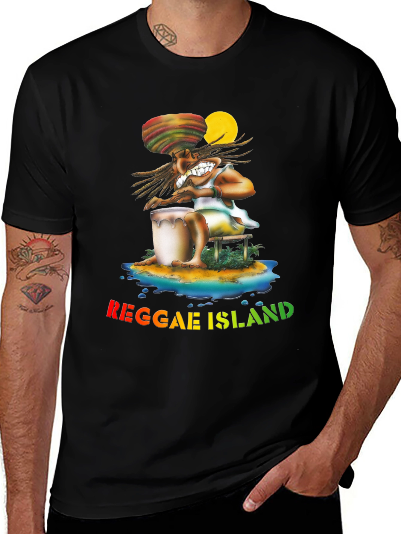 Variant 14 of Reggae Island Graphic Print Black T-Shirt