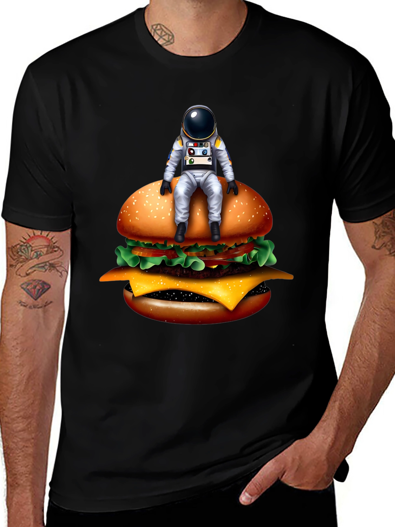 Black Astronaut Burger T-Shirt - Unisex Graphic Tee main image