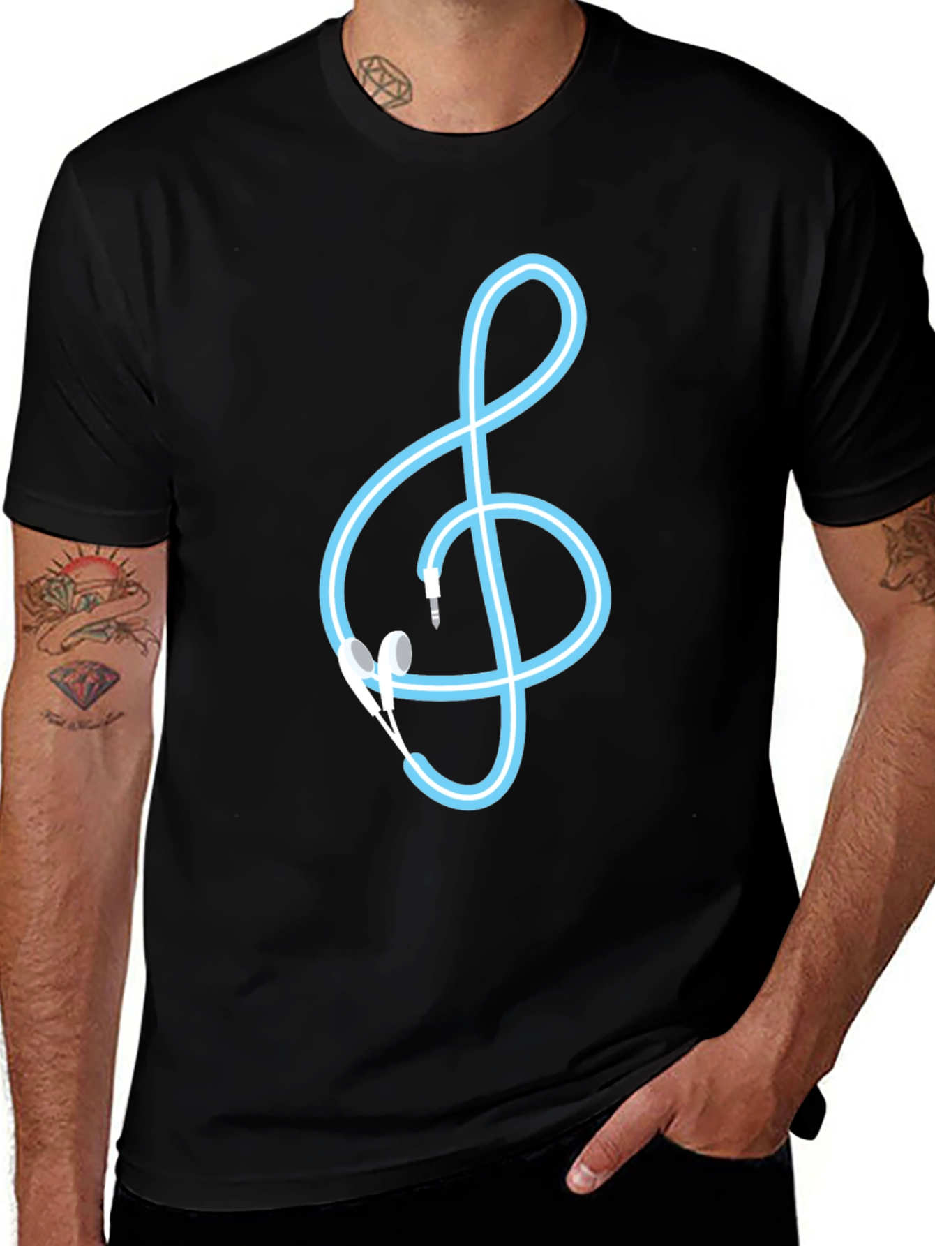 Variant 6 of Music Treble Clef Earbud T-Shirt