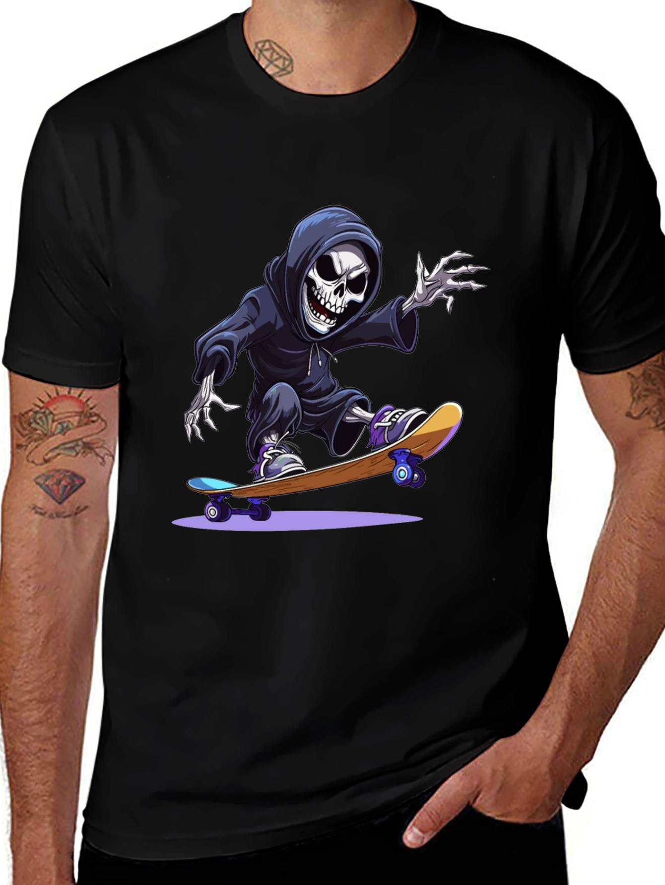 Variant 4 of Skate Reaper Graphic T-Shirt - Cool Grim Design