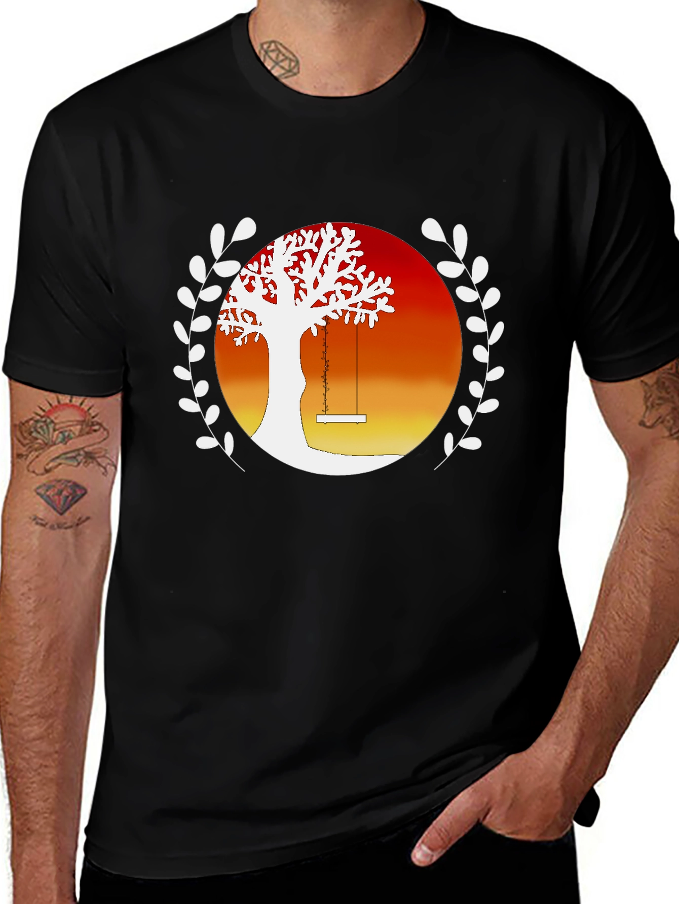 Variant 5 of Tree Swing Graphic Tee - Stylish Black T-Shirt
