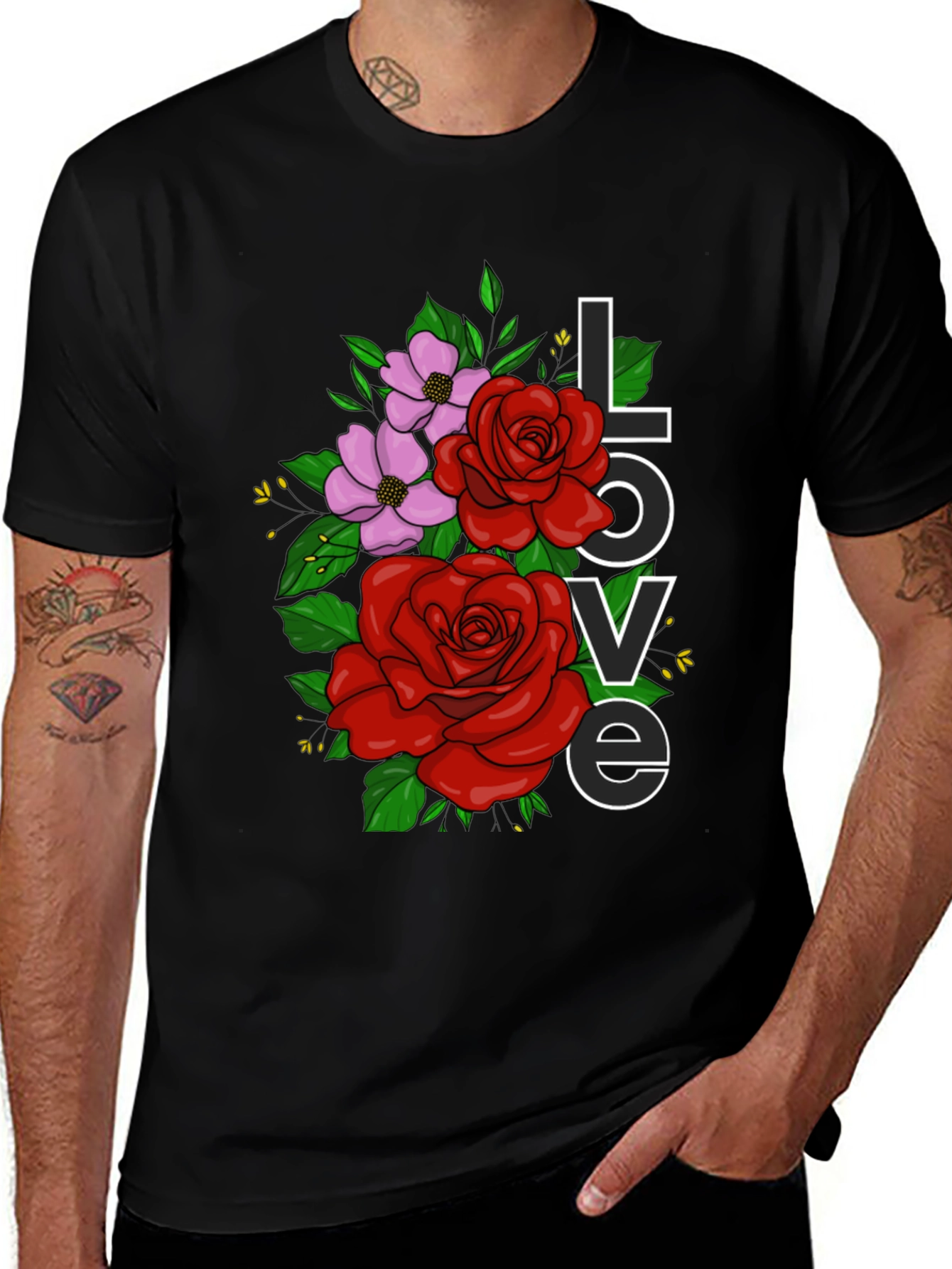 Variant 12 of Floral Love Graphic T-Shirt - Black