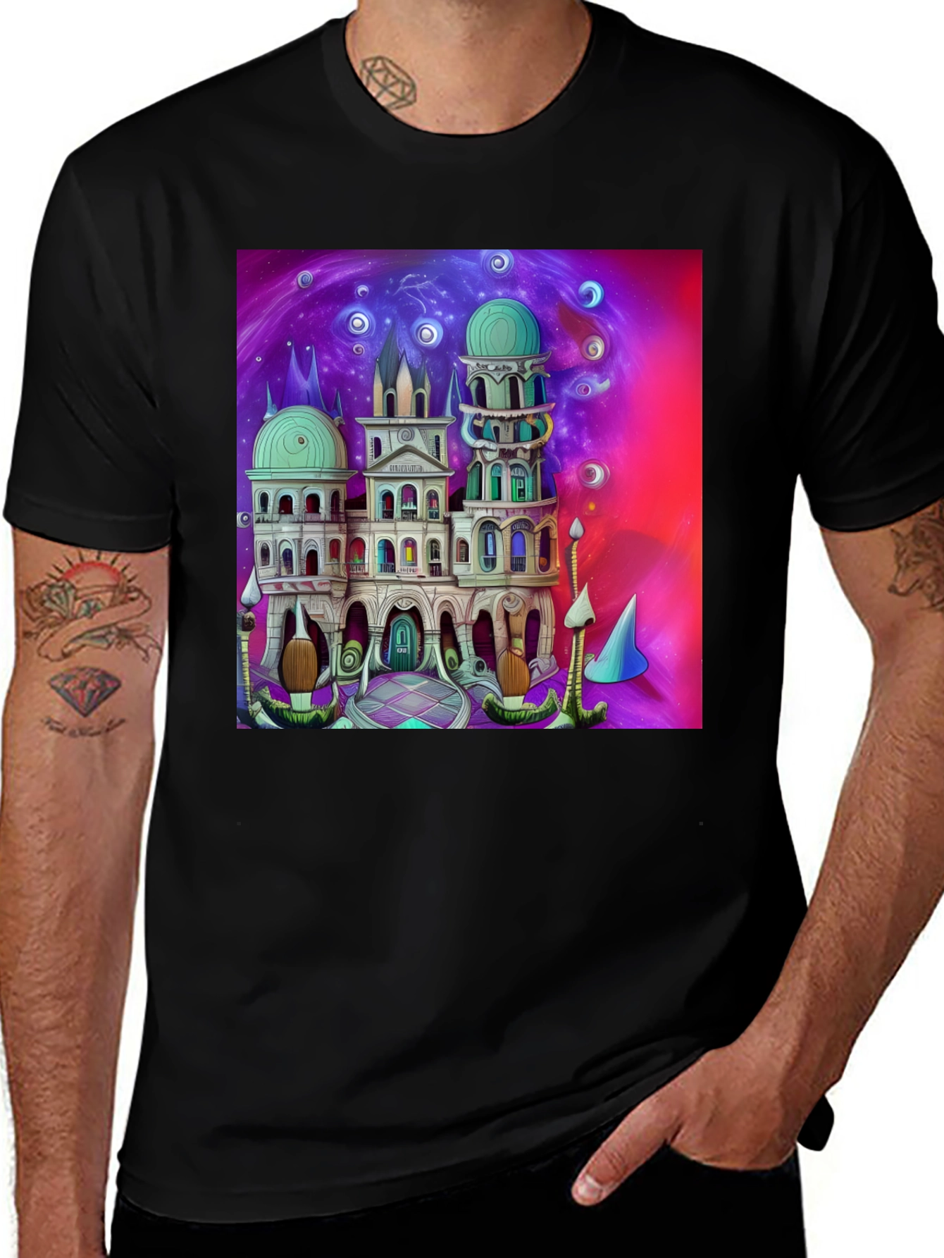 Variant 30 of Fantasy Castle Graphic Tee - Unique Design