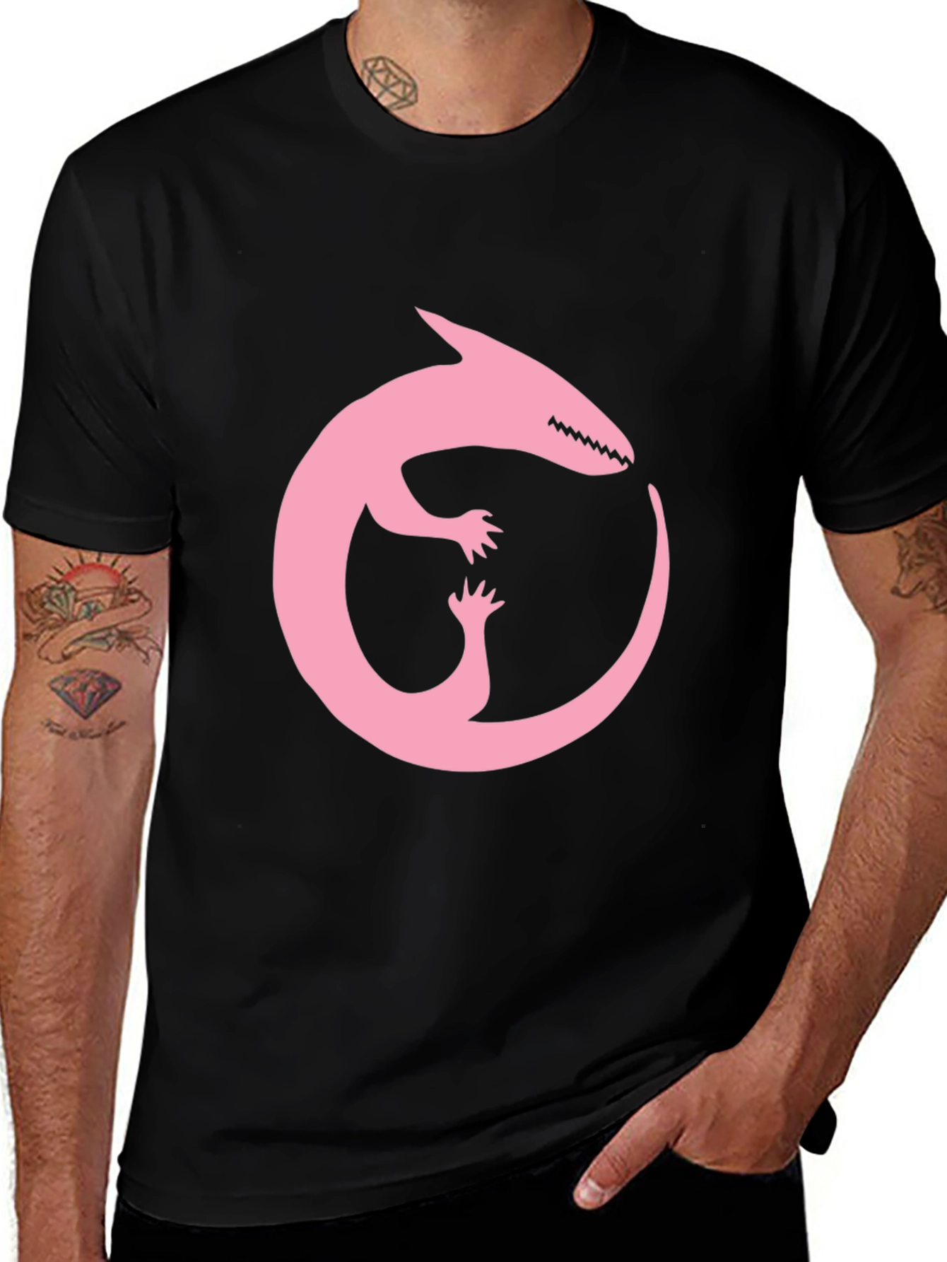 Variant 28 of Pink Dinosaur Ouroboros Black T-Shirt