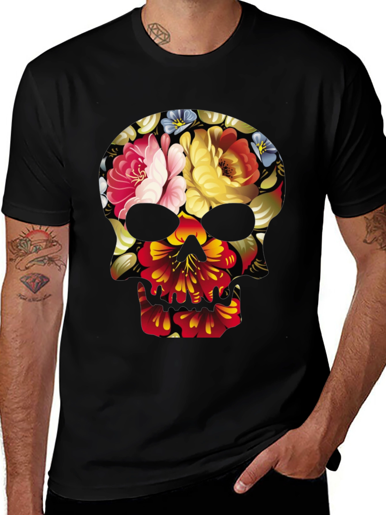 Variant 22 of Floral Skull Graphic Tee - Bold & Unique Design