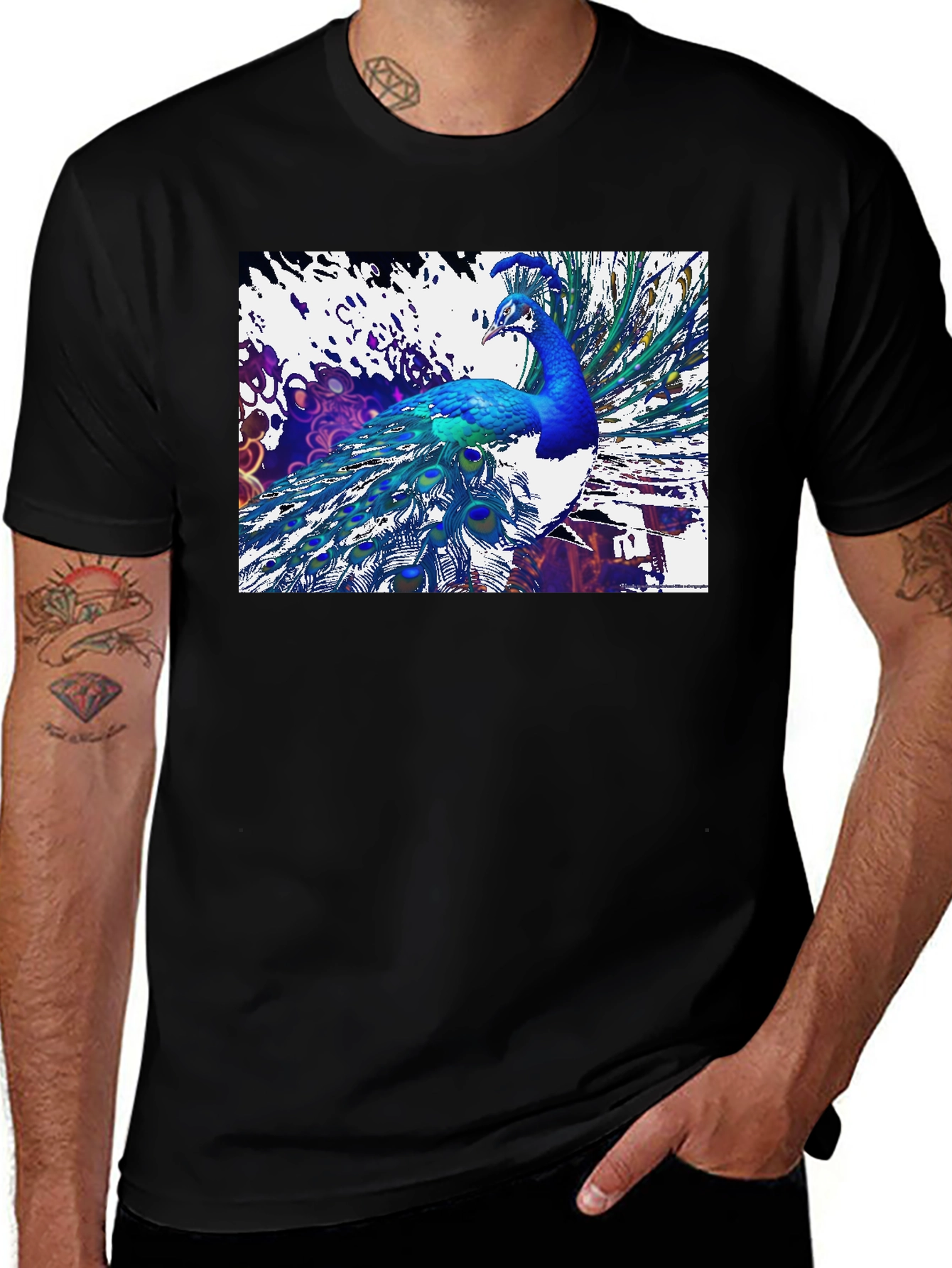 Variant 28 of Peacock Graphic Black T-Shirt - Unique Design