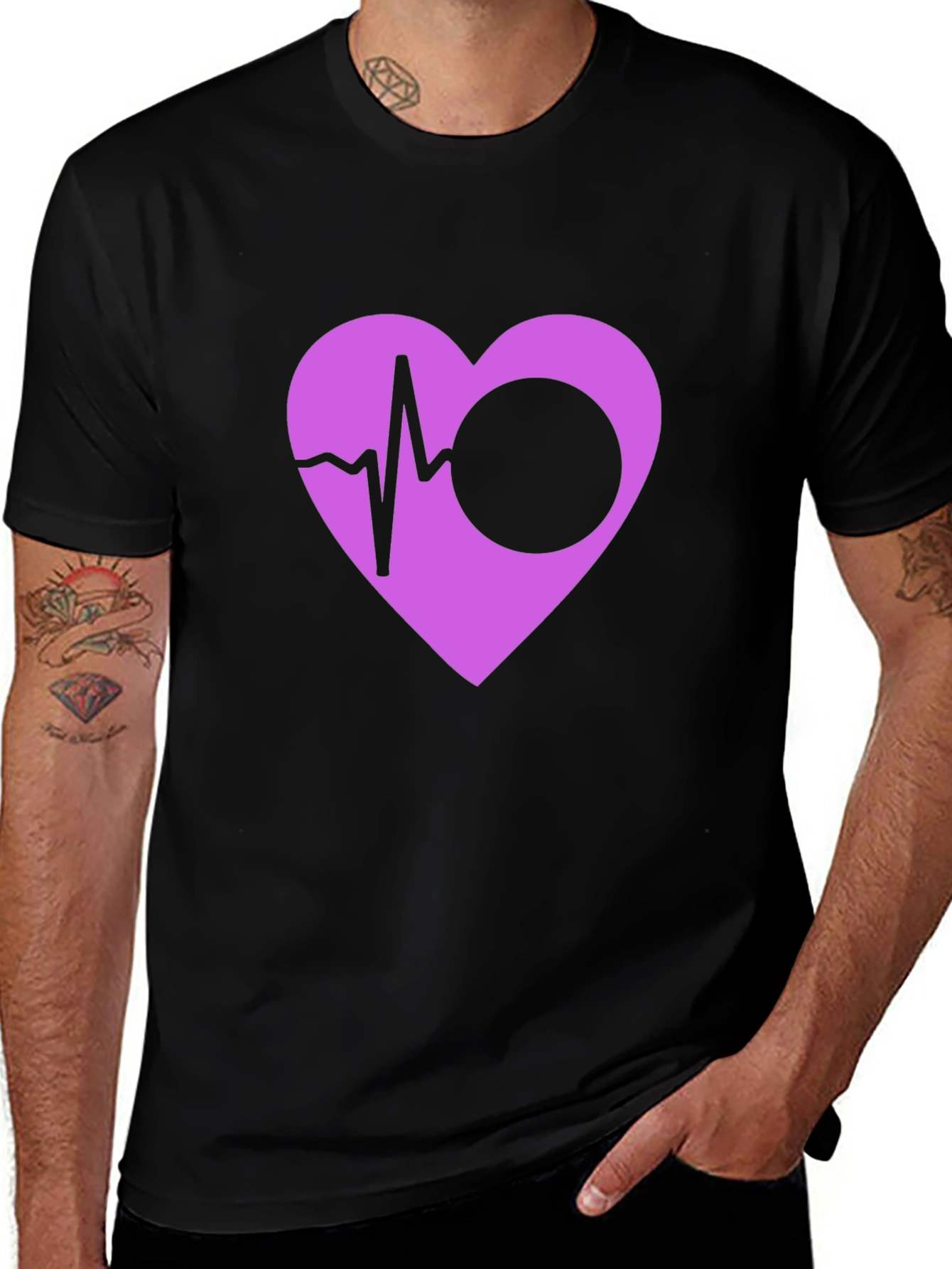 Variant 20 of Heartbeat Heart Graphic Black T-Shirt