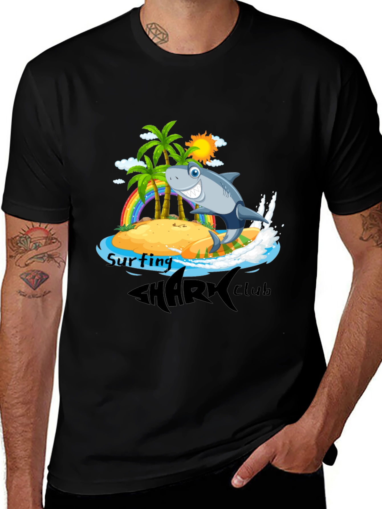 Variant 4 of Surfing Shark Club T-Shirt: Black Cotton Tee