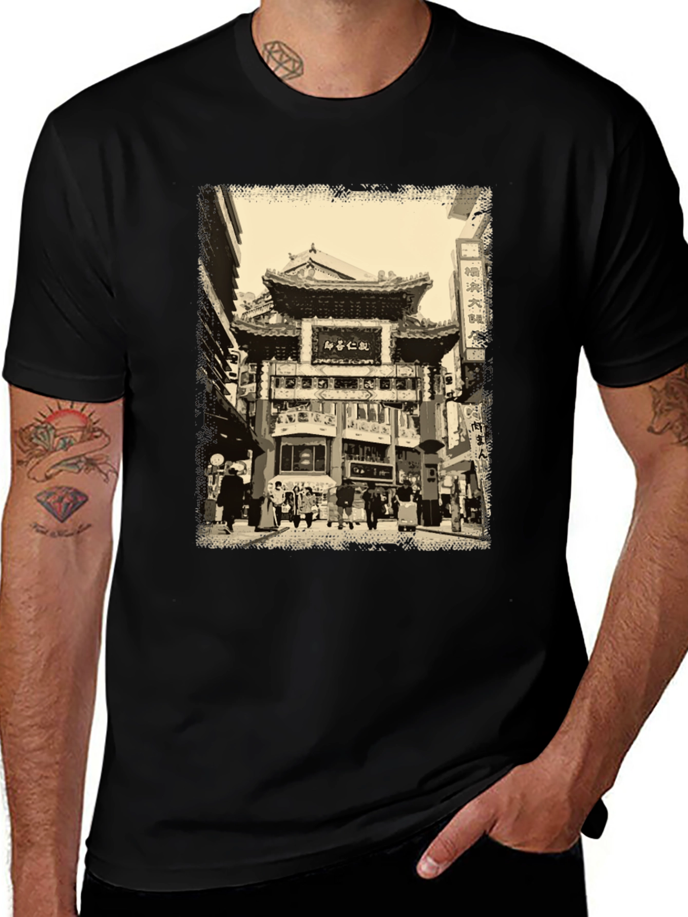 Variant 12 of Urban Scene Graphic Tee - Black Cotton