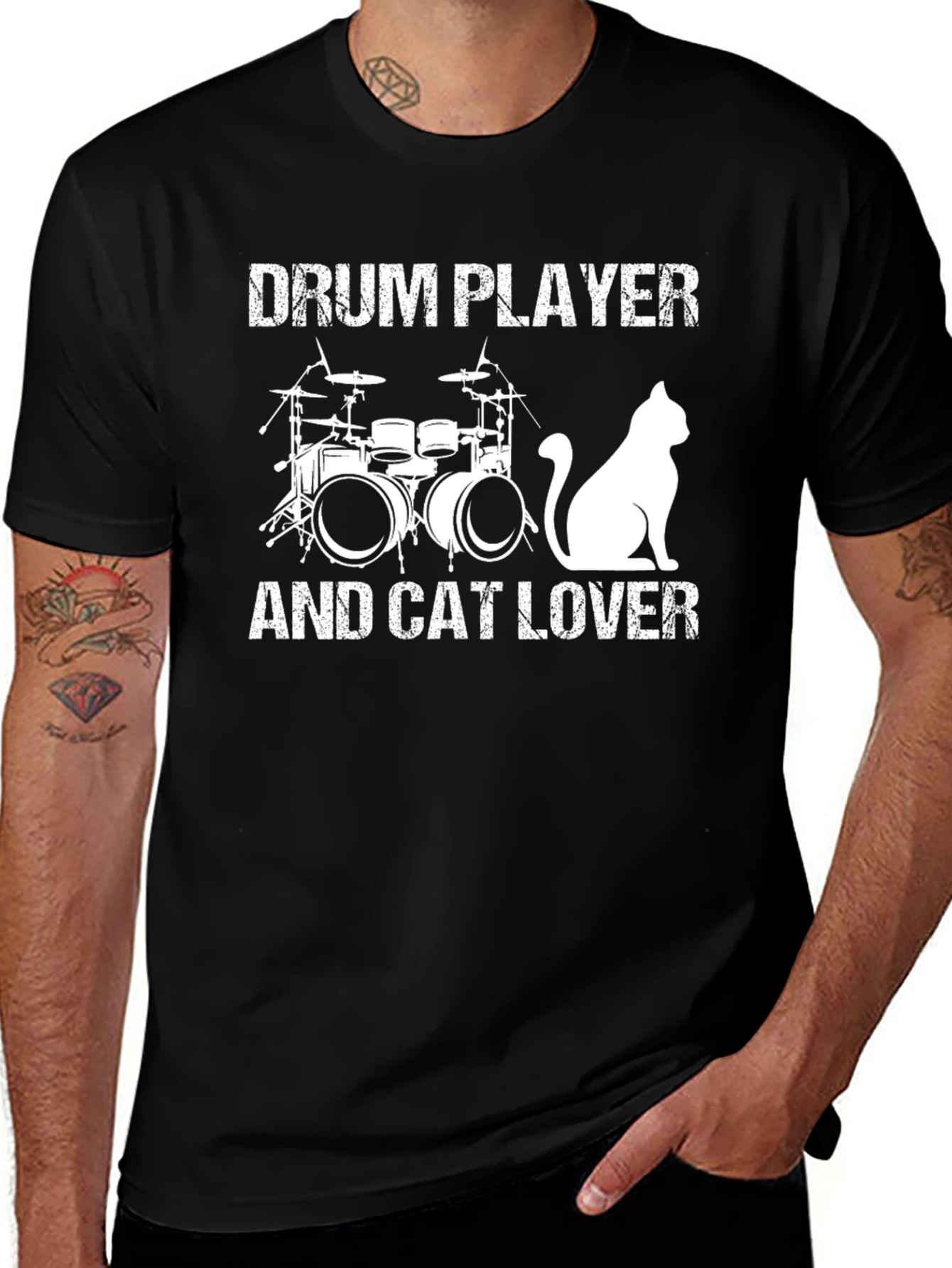 Drum Player and Cat Lover Graphic T-Shirt