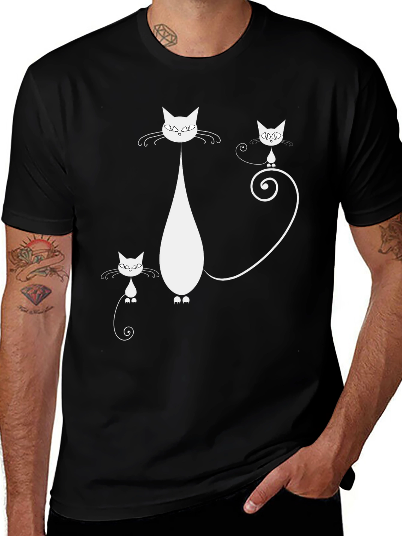 Variant 23 of Whimsical Cats Black T-Shirt - Unique Design