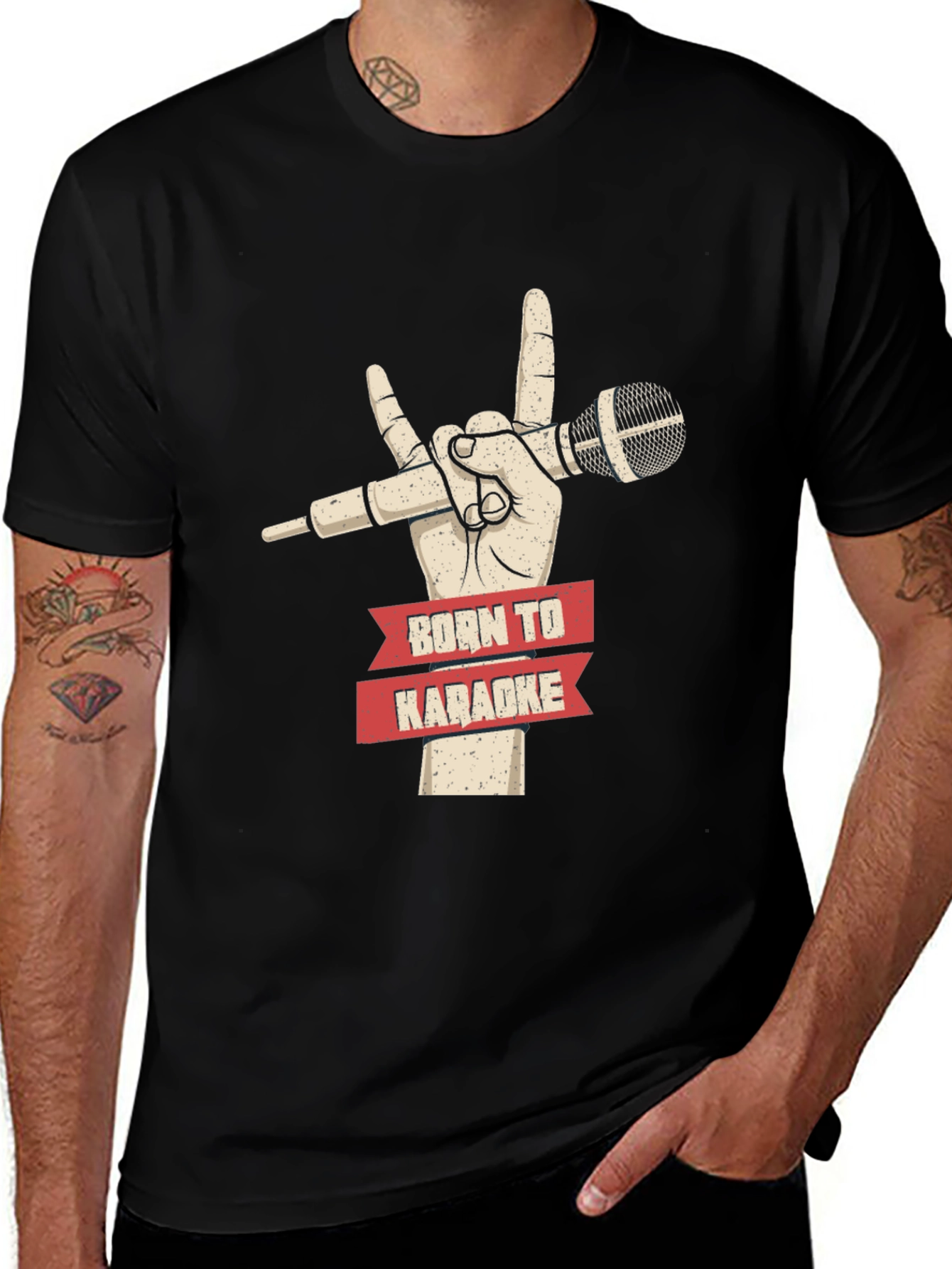 Variant 5 of Born To Karaoke T-Shirt - Rock On Microphone Design
