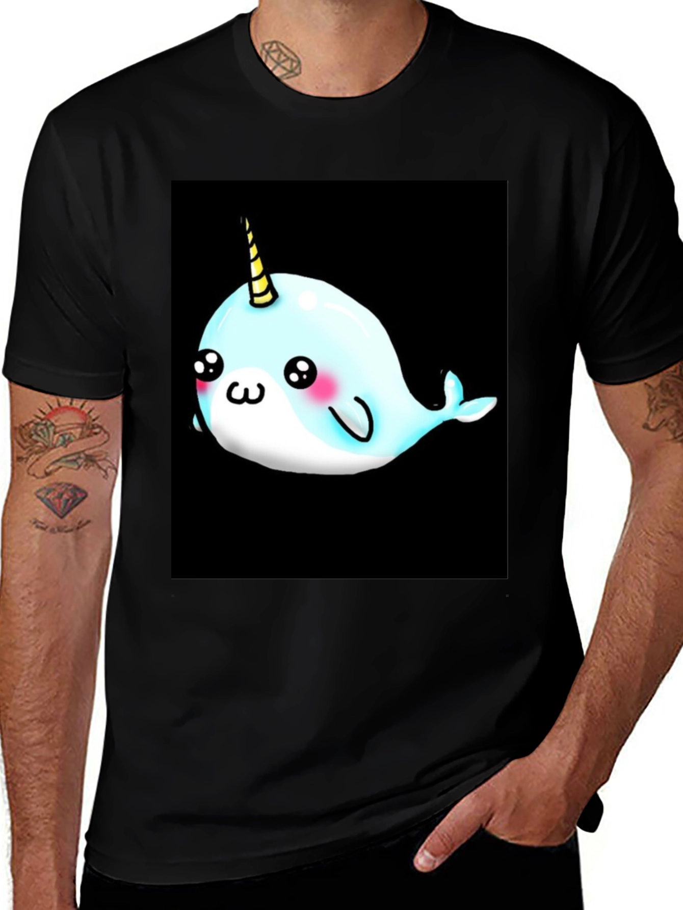 Variant 12 of Narwhal Unicorn Cartoon Black T-Shirt