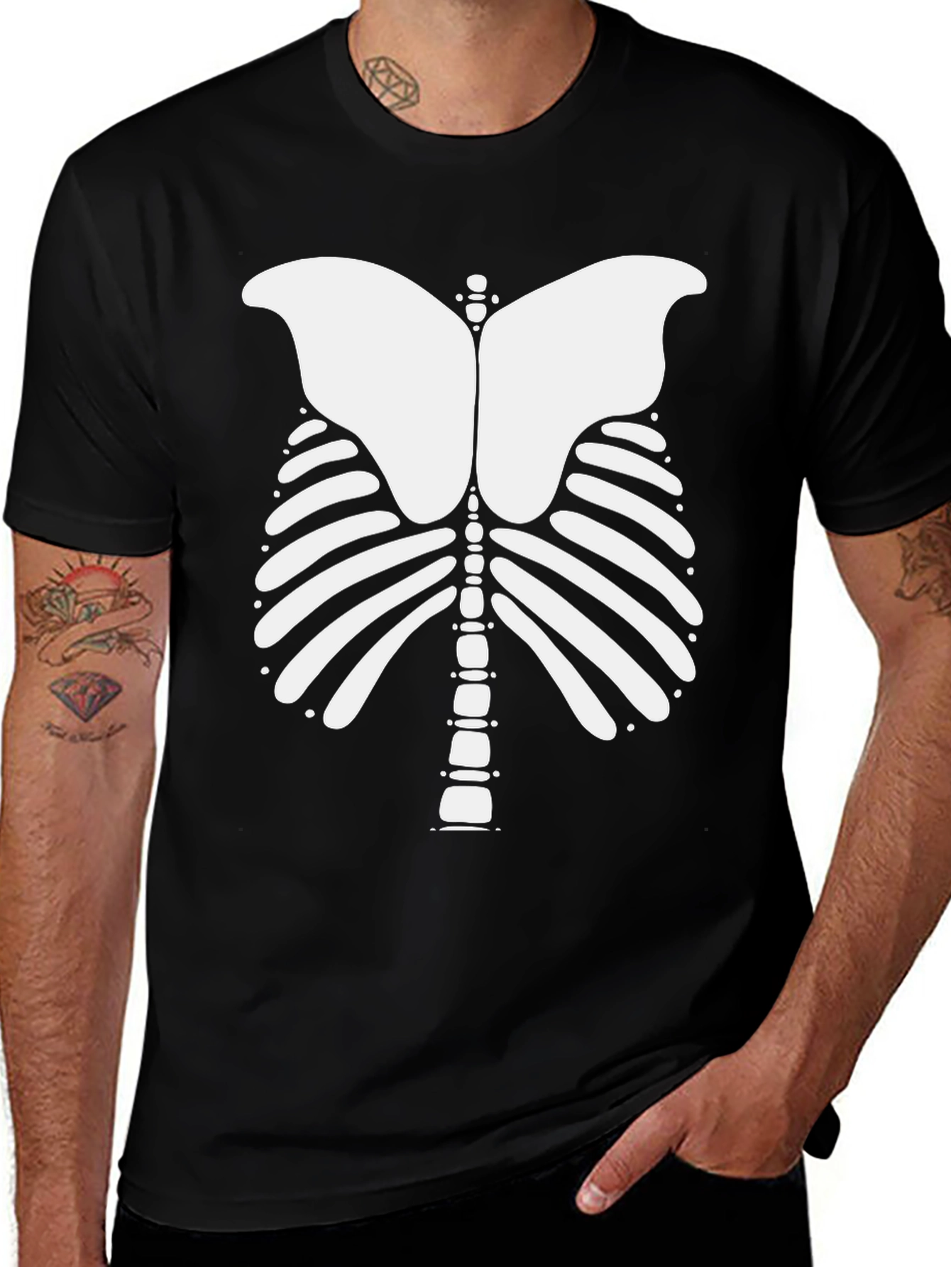 Variant 5 of Skeleton Rib Cage Graphic Tee - Halloween Costume Shirt