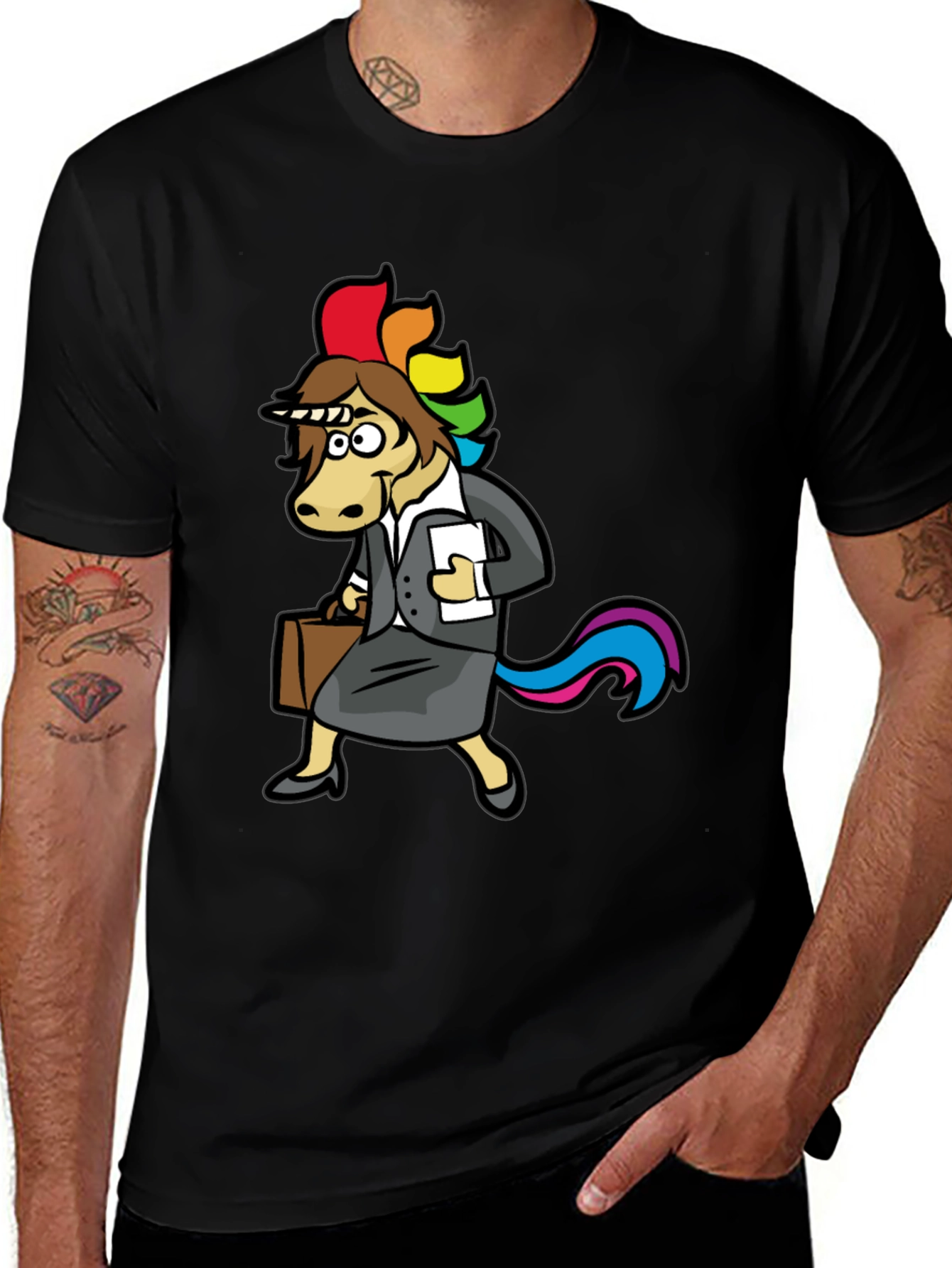 Unicorn Business Suit T-Shirt - Funny Cartoon Graphic Tee