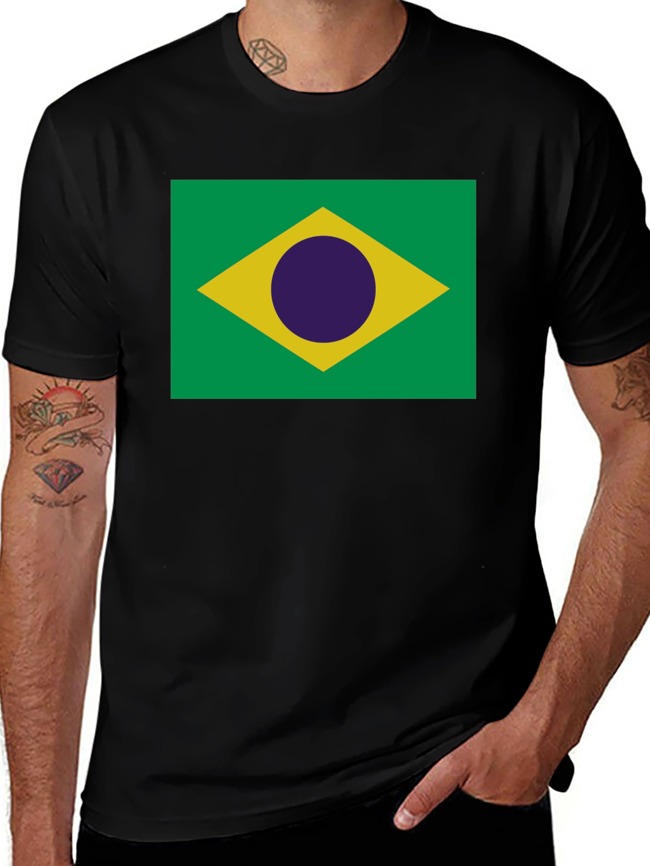 Variant 27 of Brazil Flag T-Shirt - Black Crew Neck Tee