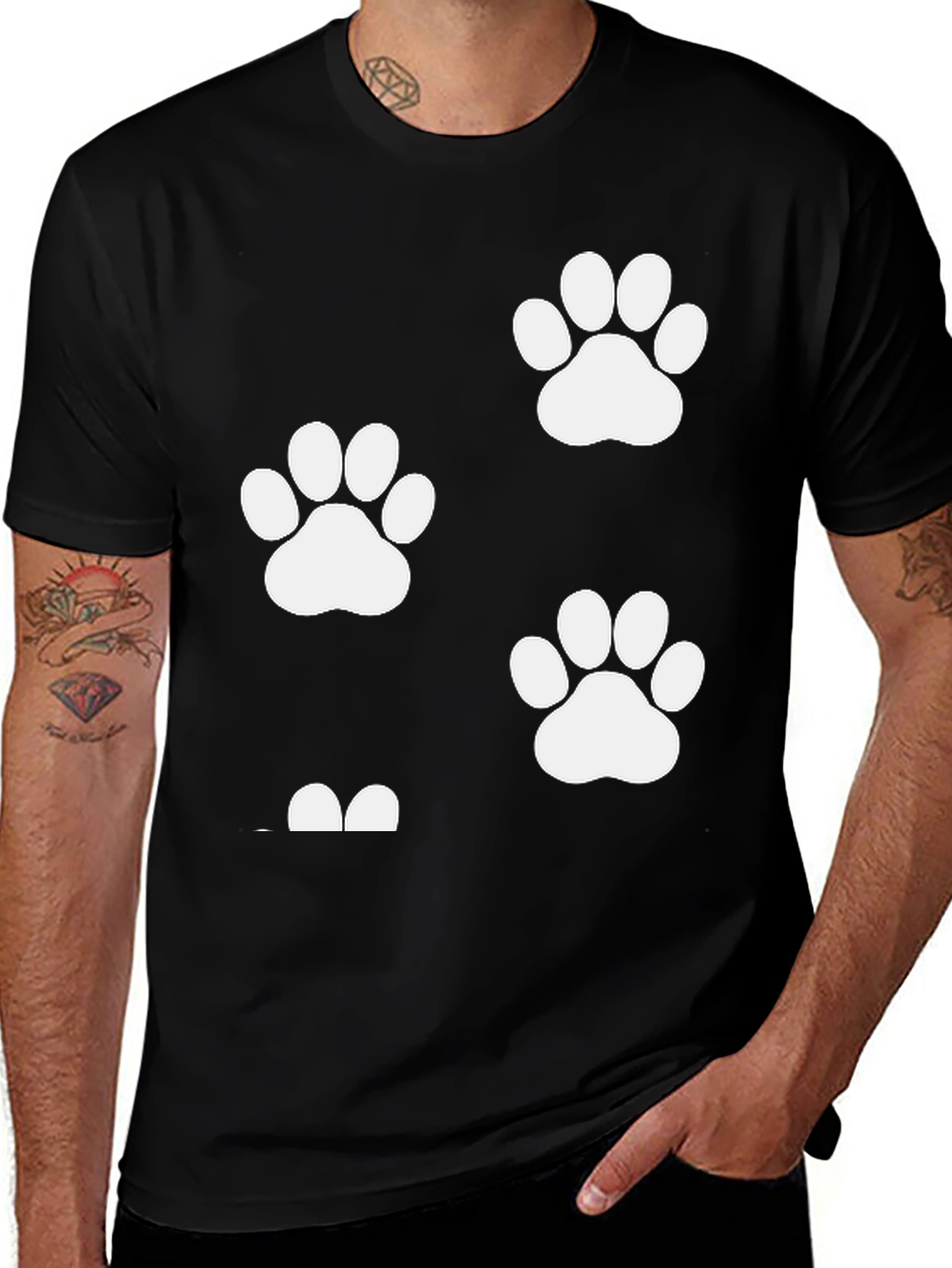 Variant 30 of Paw Print Graphic T-Shirt - Black Crew Neck