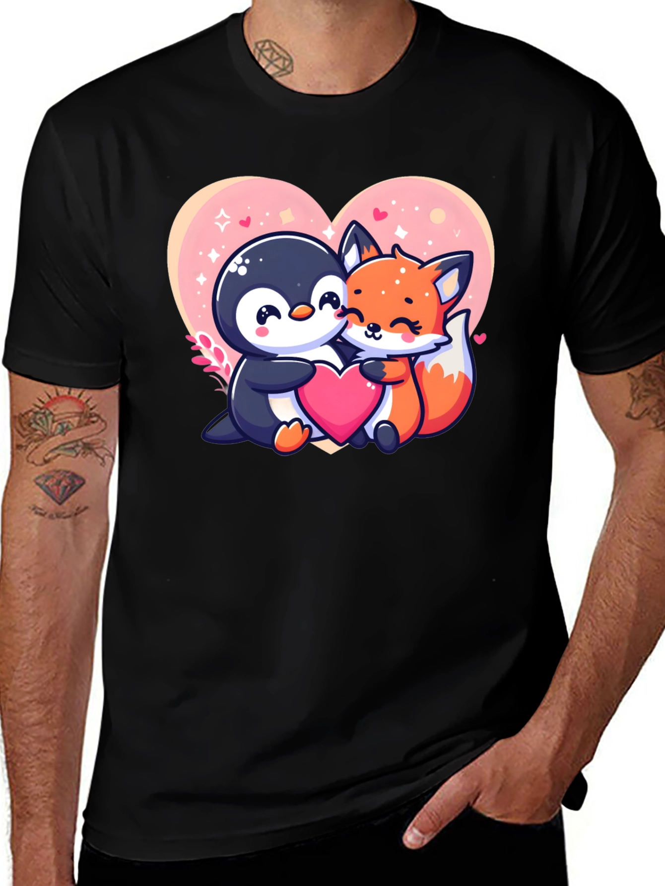 Variant 10 of Cute Penguin & Fox Love Heart Graphic Tee