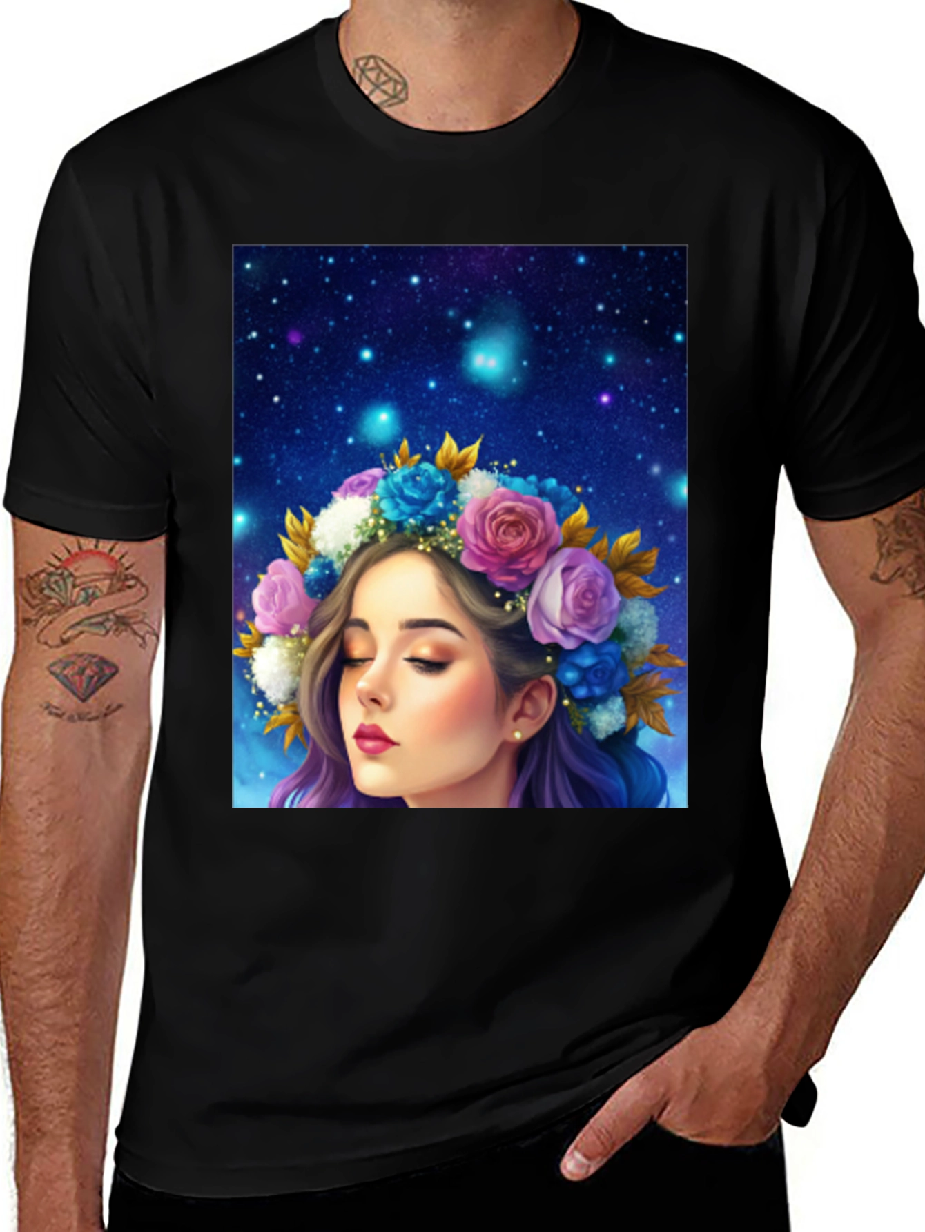 Variant 12 of Floral Crown Girl Graphic Black T-Shirt
