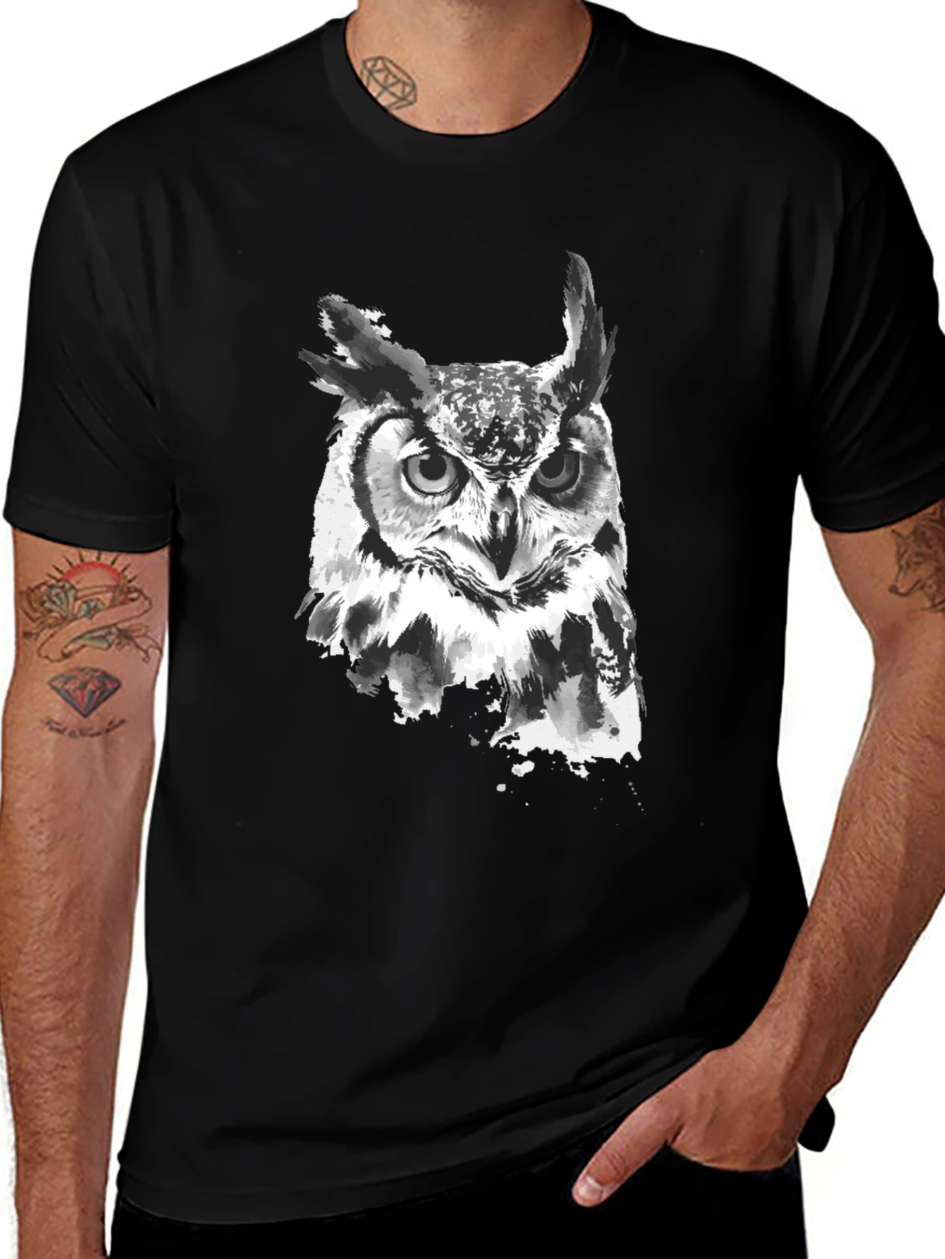 Variant 5 of Men's Black Owl Graphic Print T-Shirt