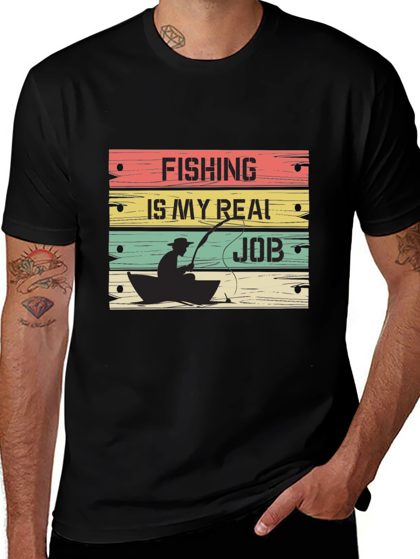 Variant 19 of Fishing Is My Real Job Graphic T-Shirt