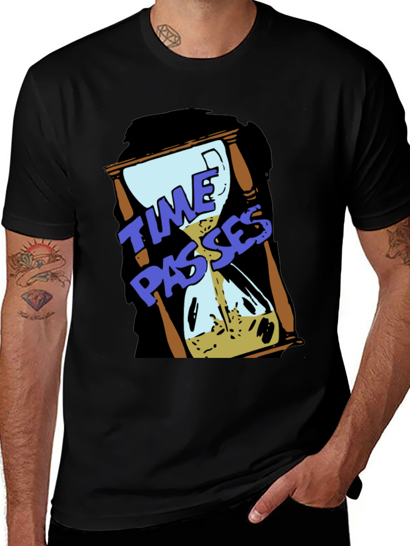 Time Passes Hourglass Graphic Black T-Shirt