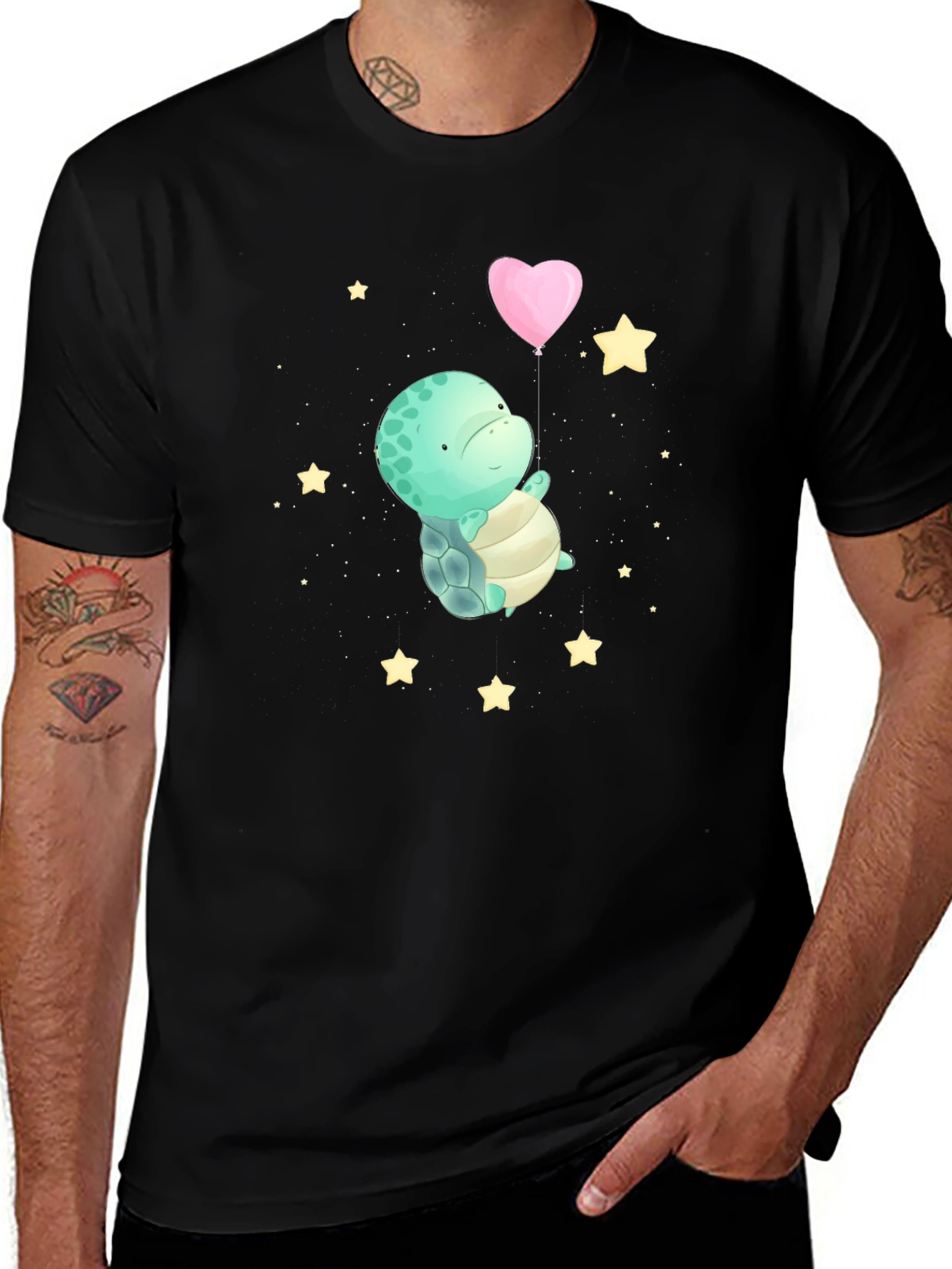 Black Cute Turtle Heart Balloon Graphic T-Shirt main image