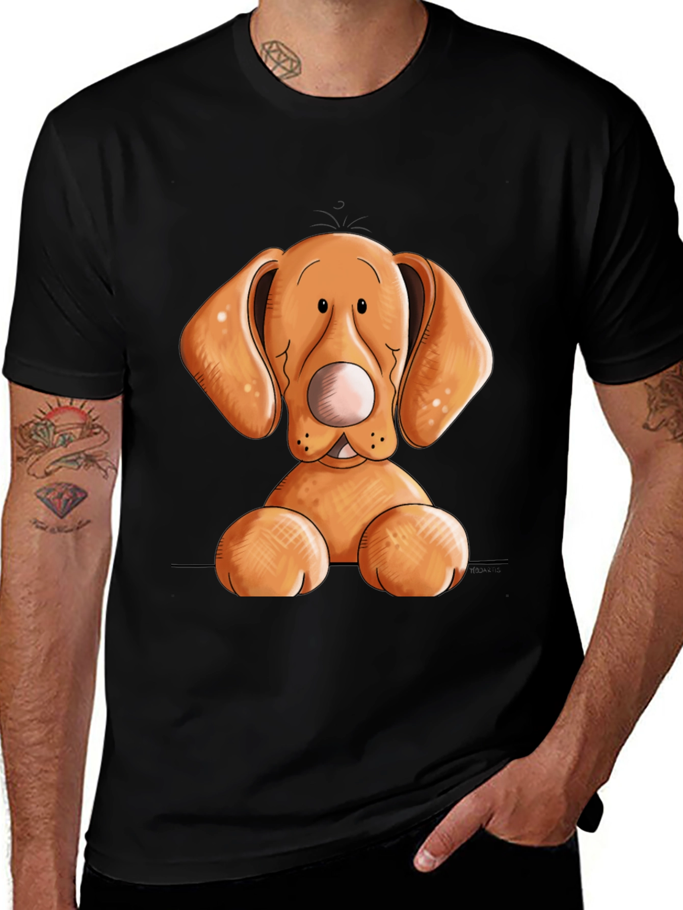 Variant 25 of Cute Cartoon Dog Graphic T-Shirt - Unisex Black Tee