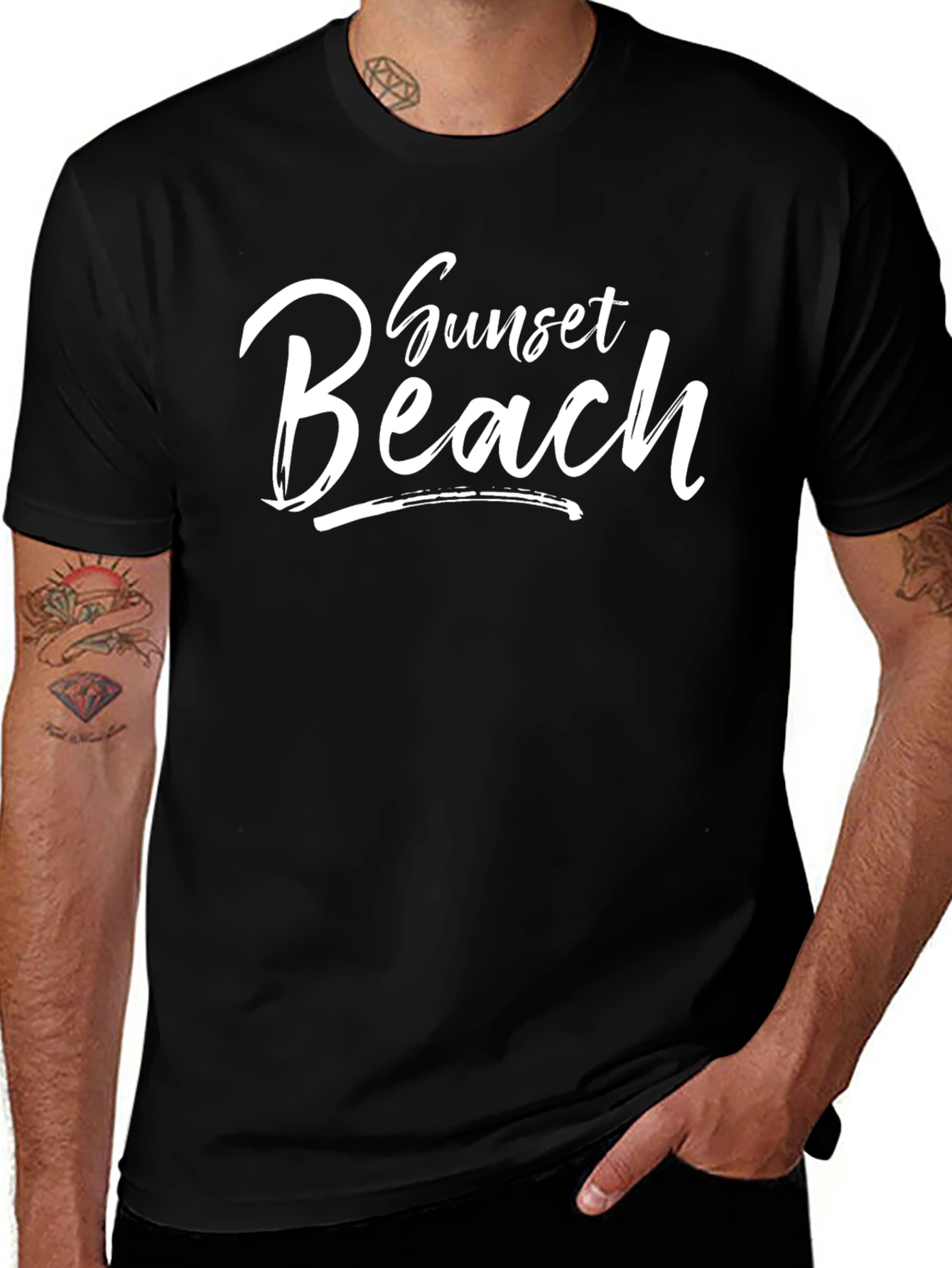 Sunset Beach Graphic Tee - Casual Black T-Shirt