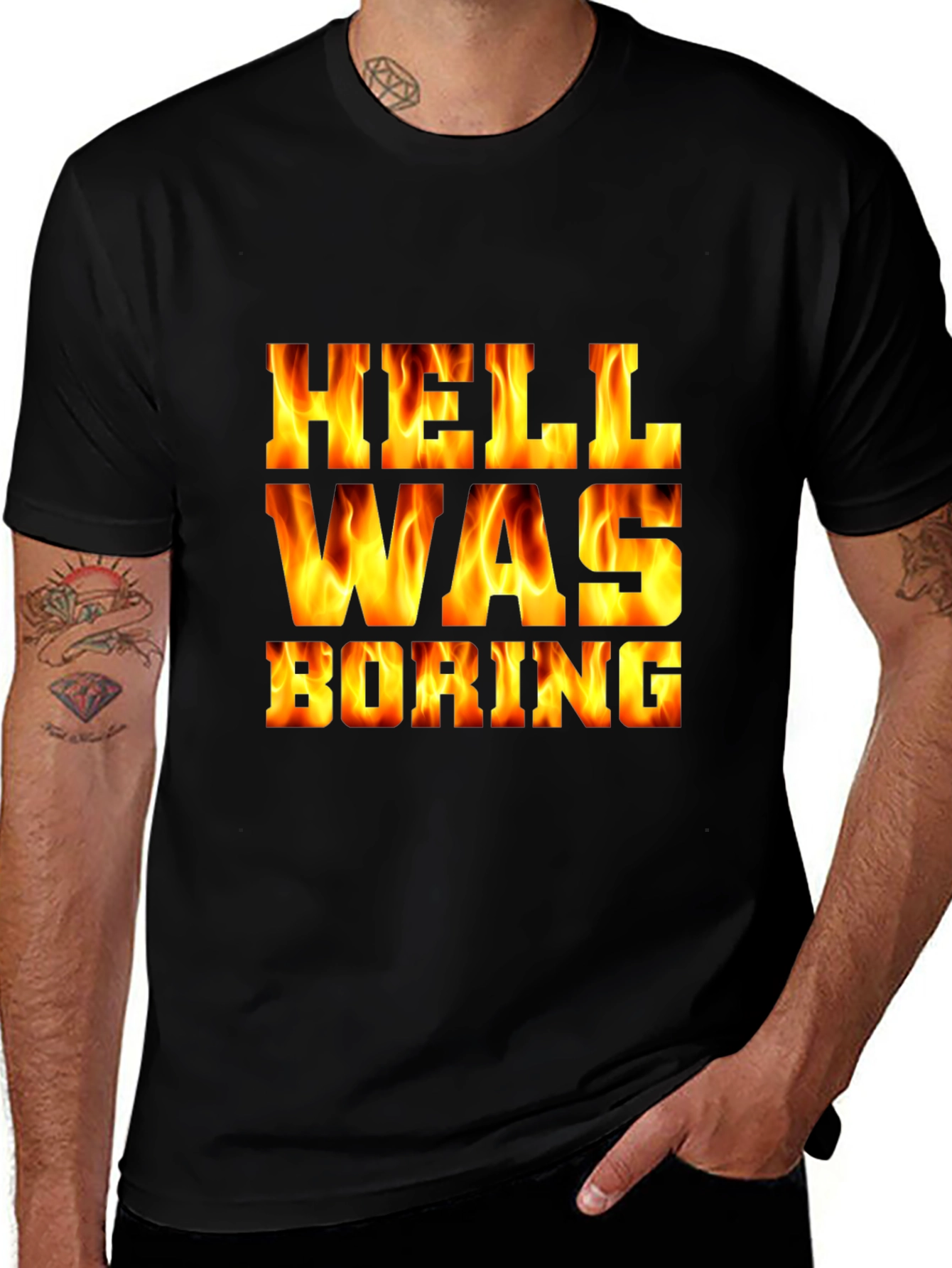 Variant 25 of Hell Was Boring Flame Graphic Black T-Shirt