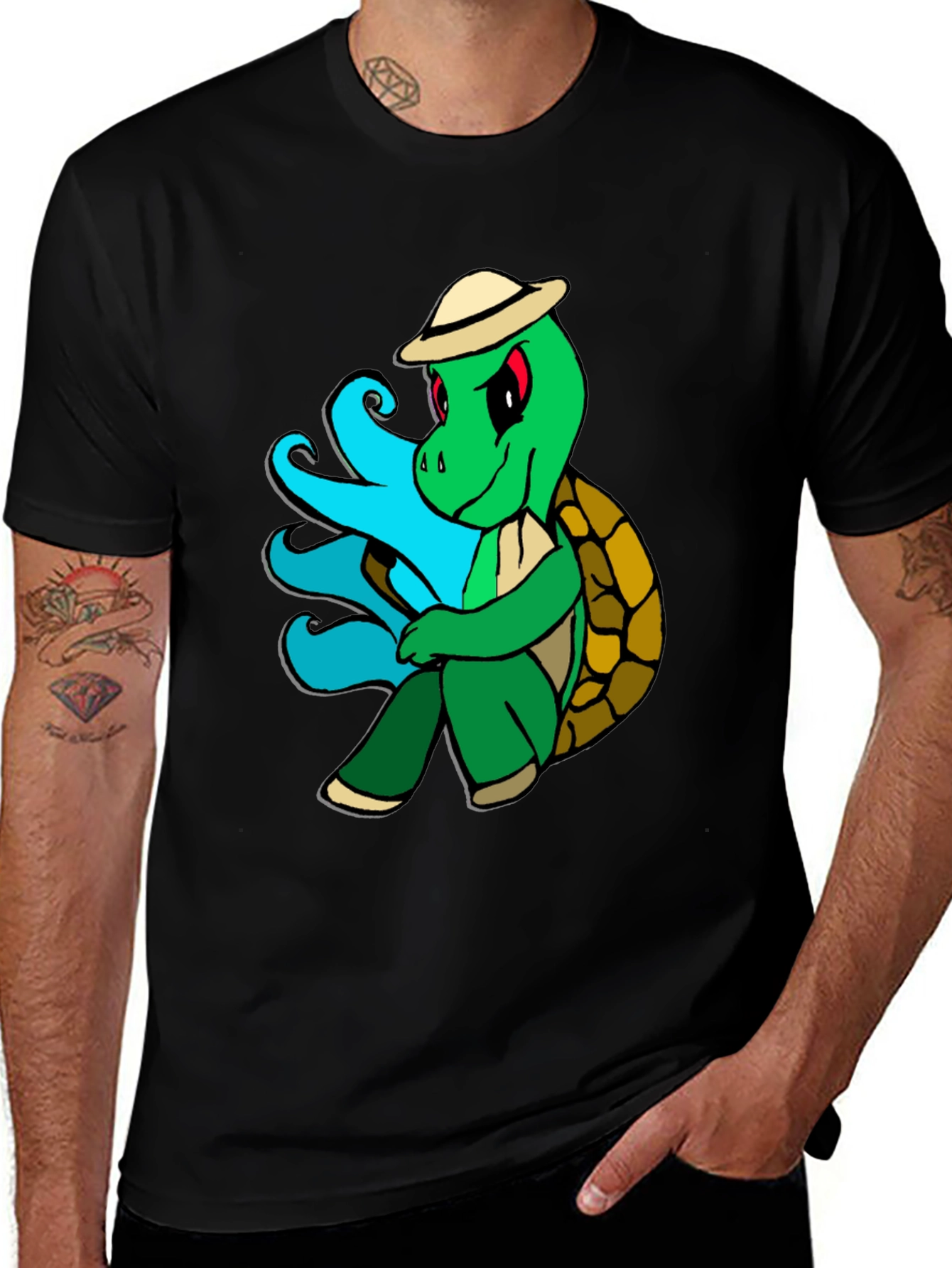Variant 29 of Cartoon Turtle Graphic Tee - Casual Black T-Shirt