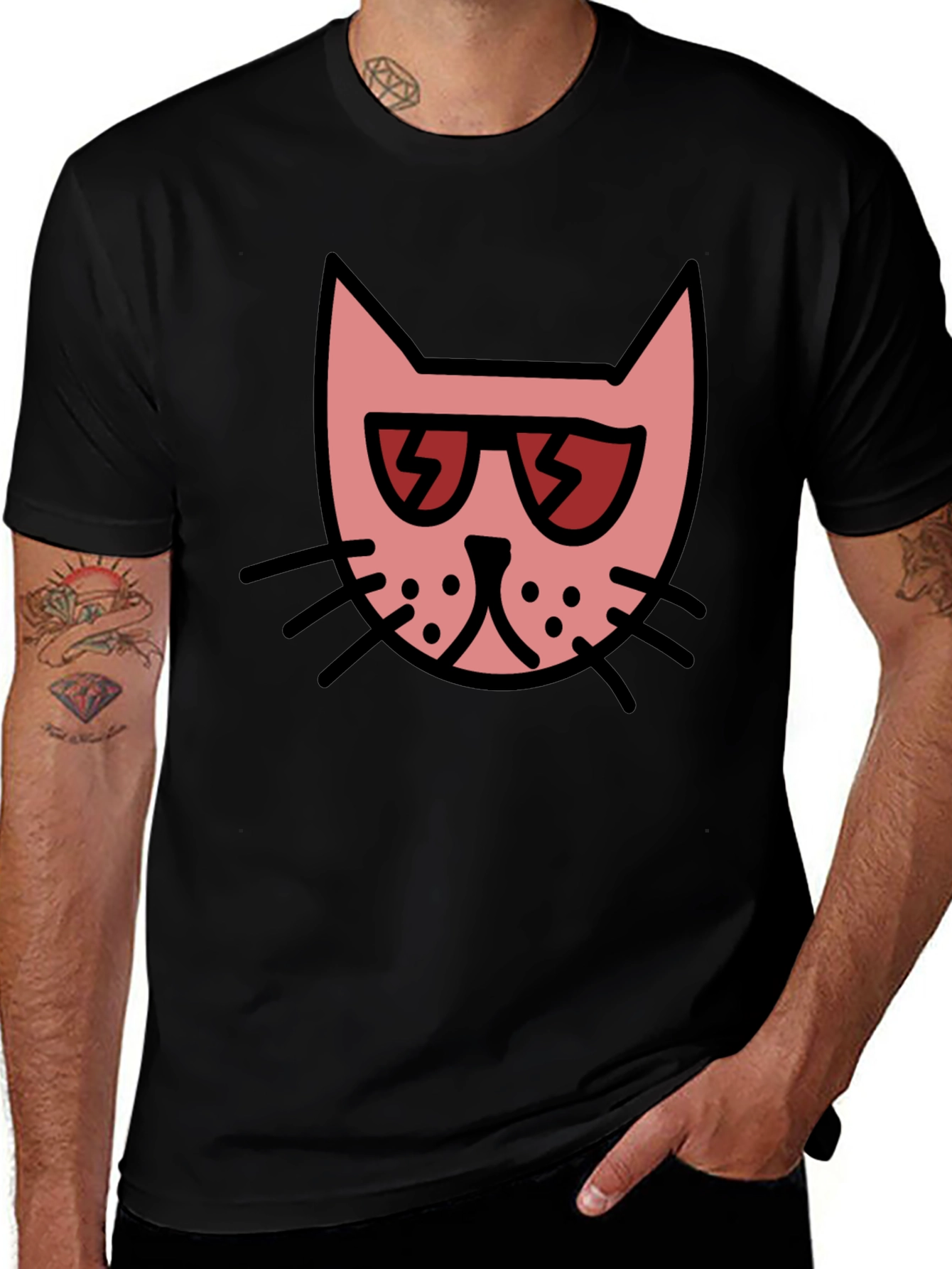 Variant 4 of Cool Cat Graphic Tee - Black Cotton Blend T-Shirt