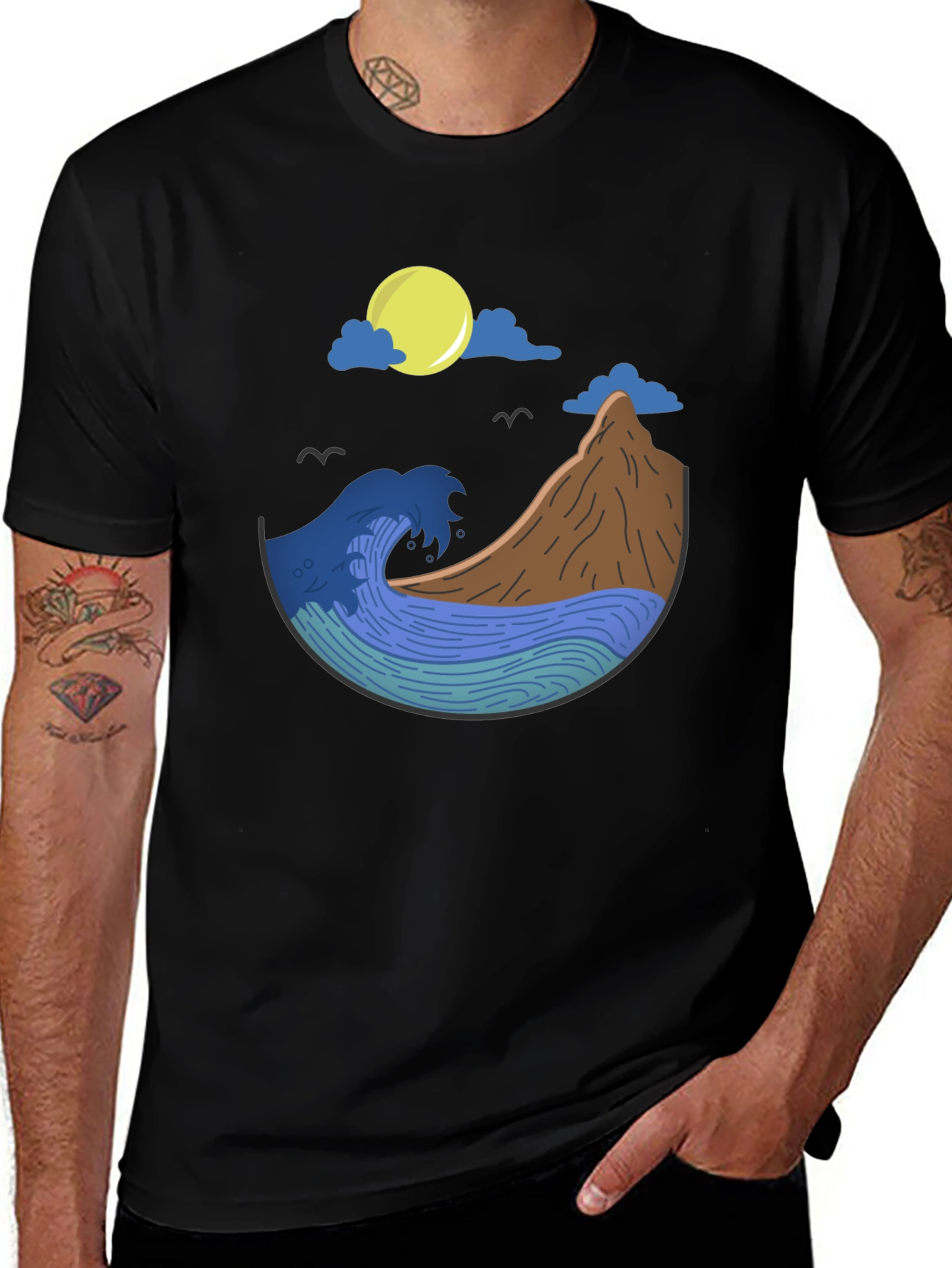 Variant 30 of Nature Wave Graphic Tee - Men's Black T-Shirt