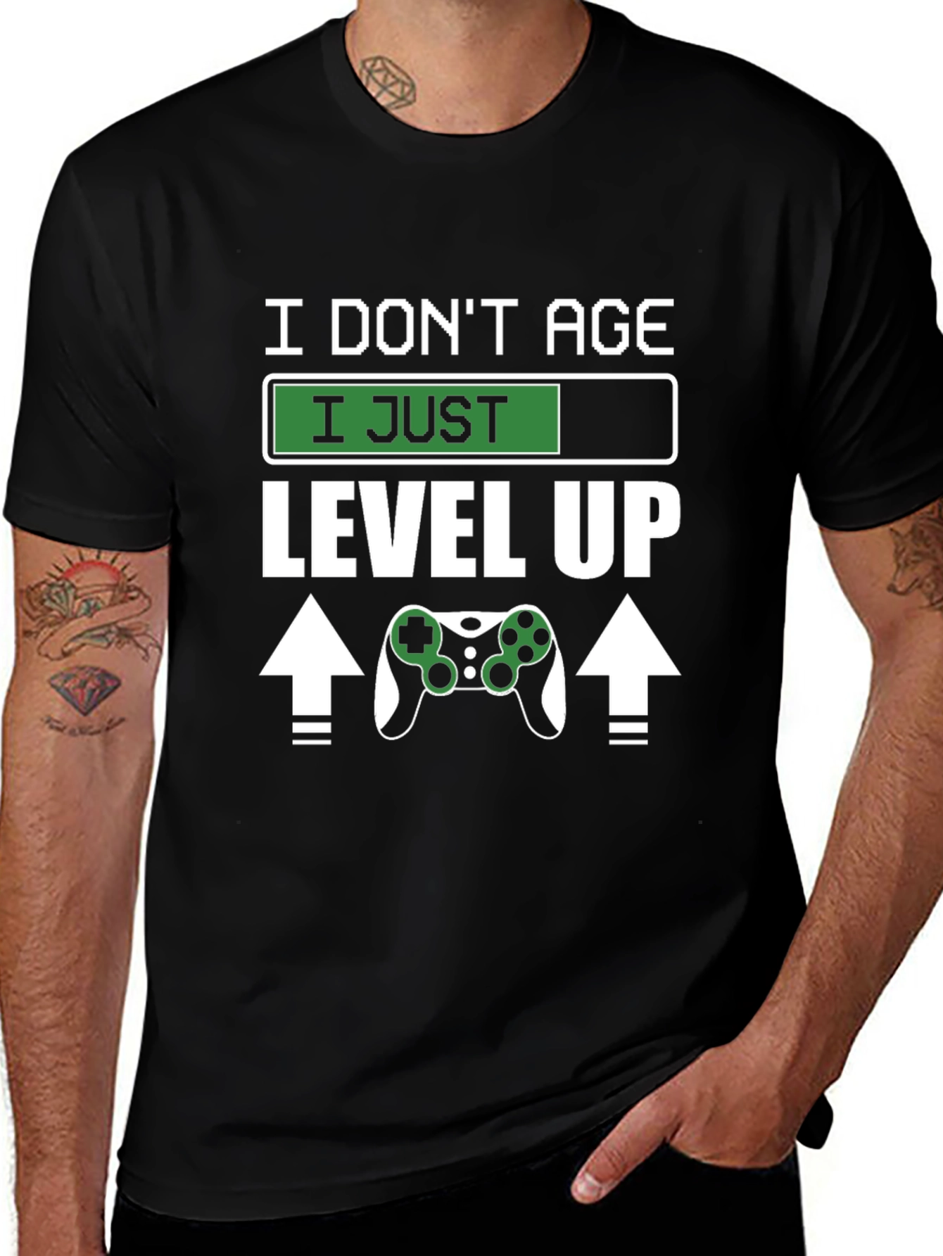 Variant 11 of I Don't Age, I Level Up Black Gaming T-Shirt