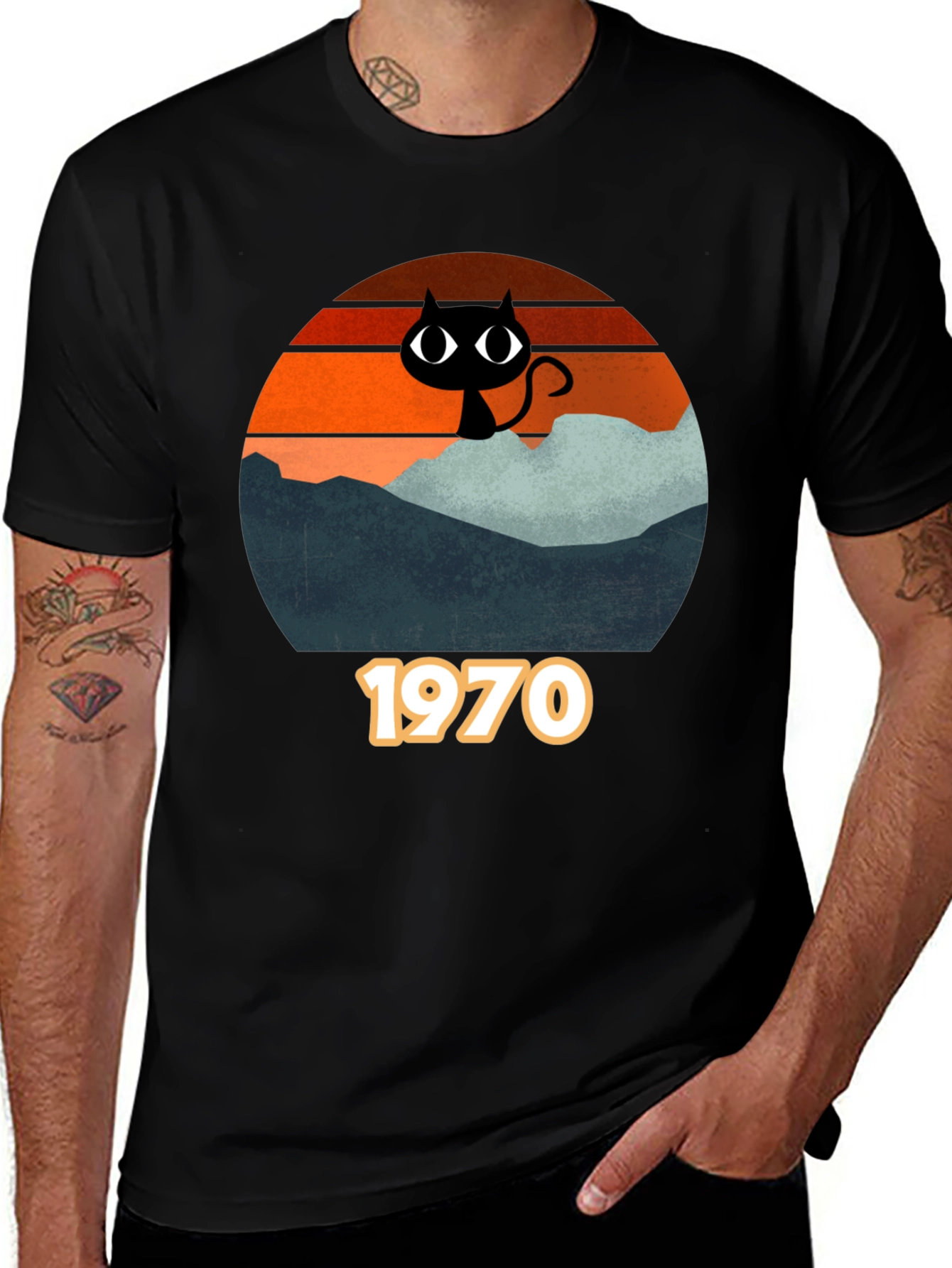 Variant 22 of Retro 1970's Black Cat Silhouette T-Shirt