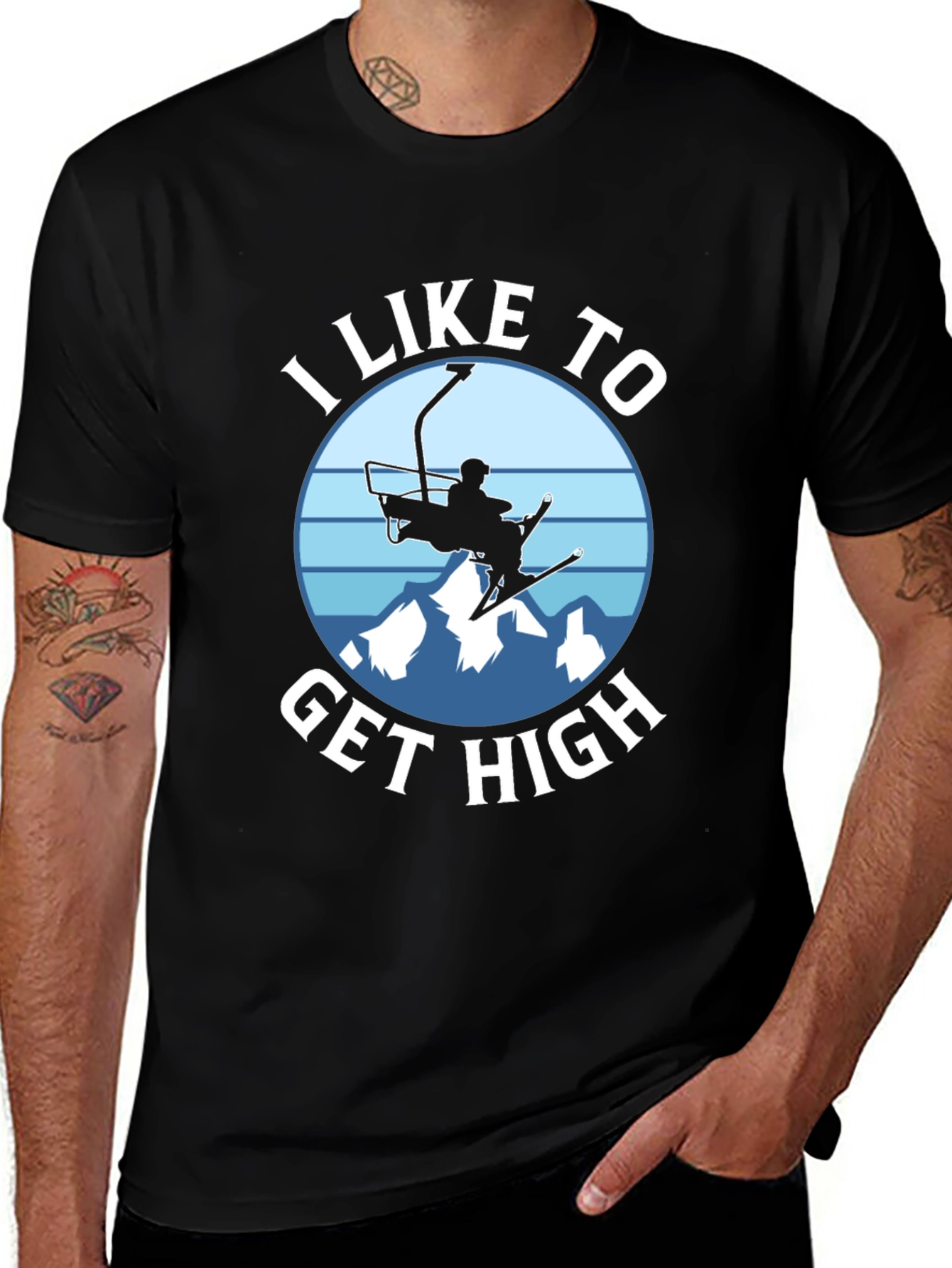 Variant 27 of I Like to Get High Skiing T-Shirt - Black Cotton Tee