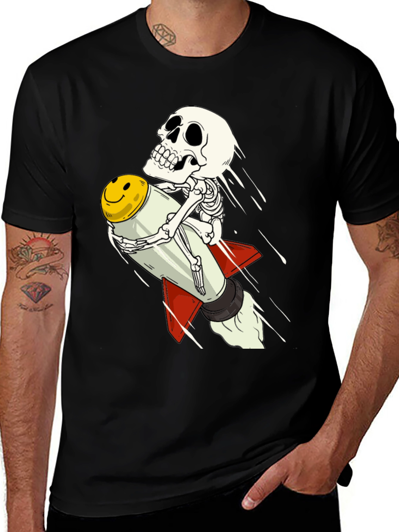 Variant 22 of Skeleton Riding Smiley Face Rocket T-Shirt