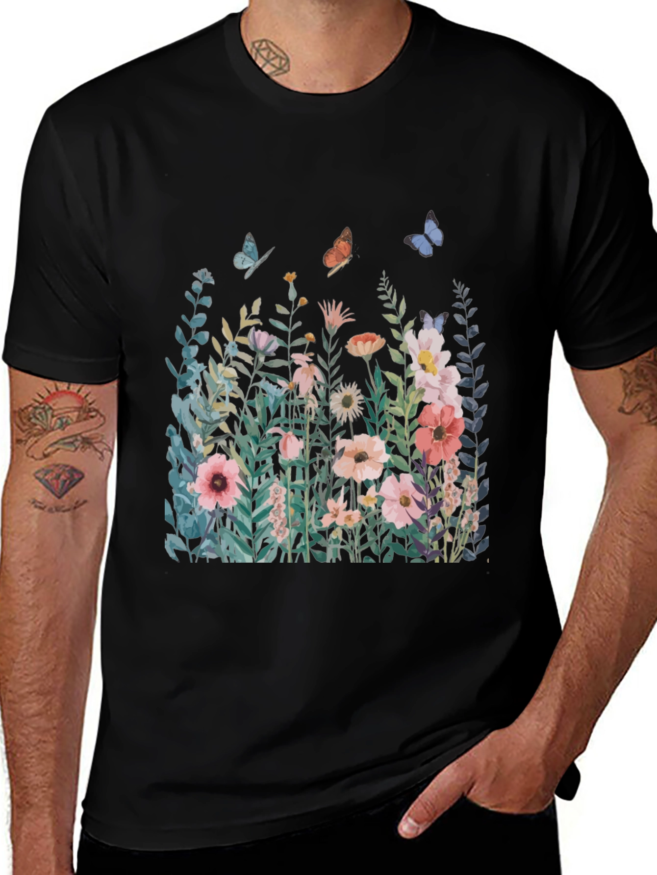 Variant 18 of Floral Butterfly Graphic T-Shirt - Nature Inspired Tee